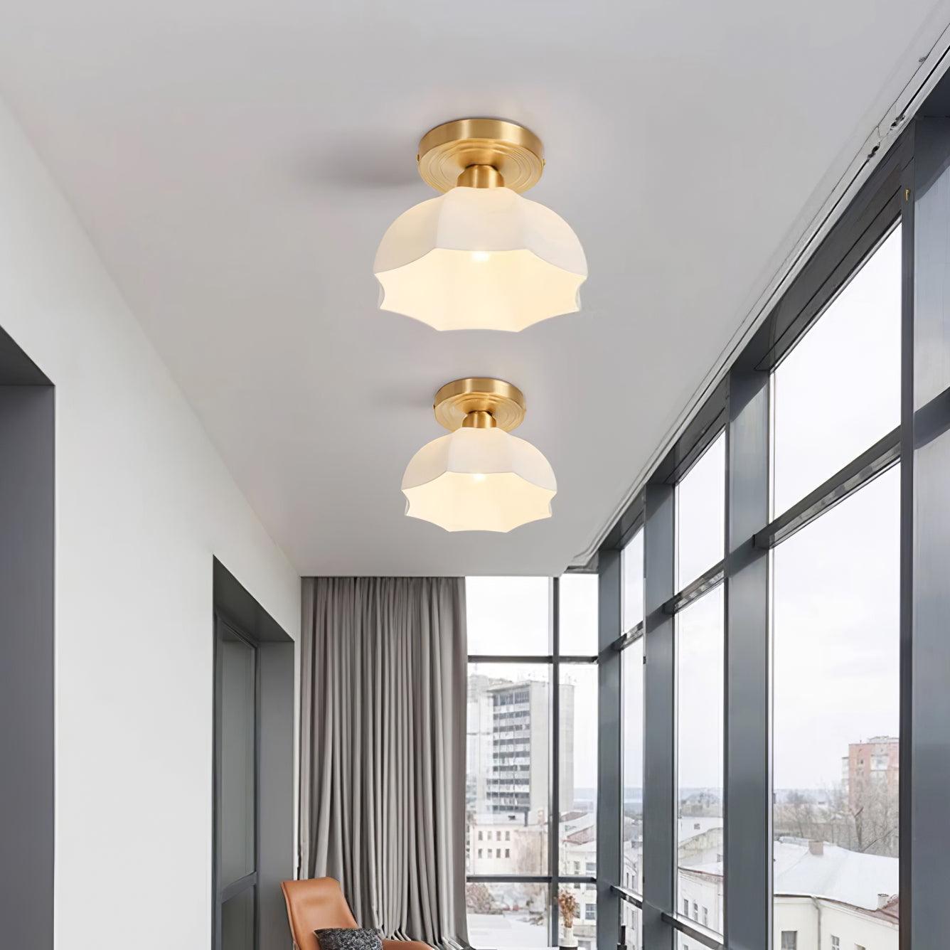 Avelin Brass Base and Opal Glass Flush Mount Ceiling Light - Neutralighting