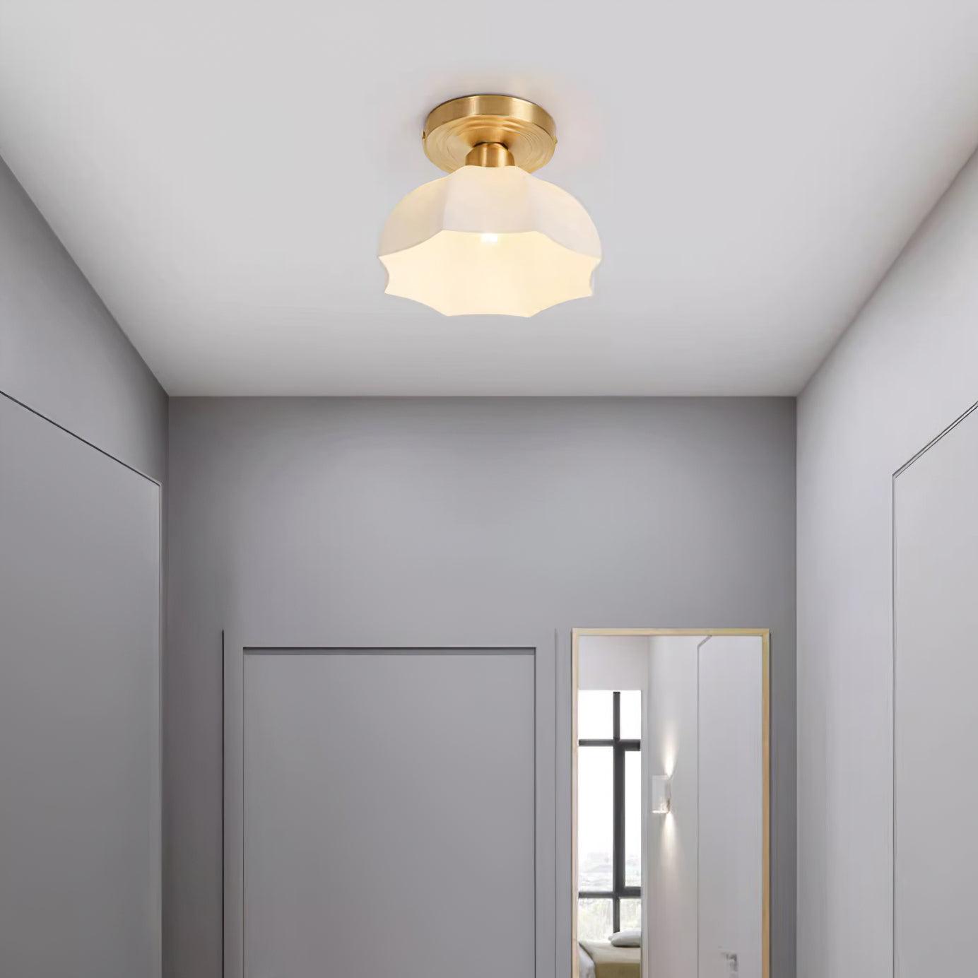 Avelin Brass Base and Opal Glass Flush Mount Ceiling Light - Neutralighting