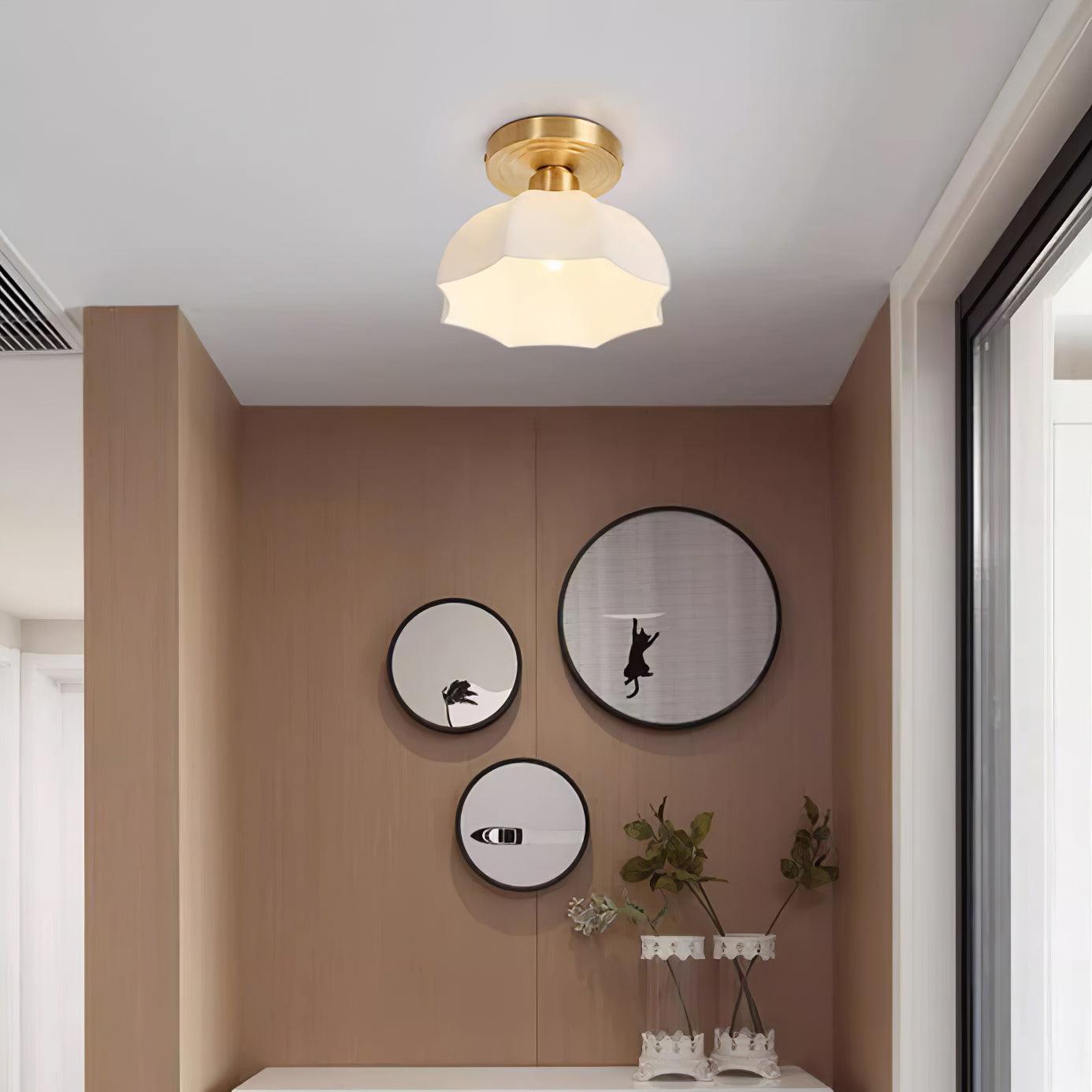 Avelin Brass Base and Opal Glass Flush Mount Ceiling Light - Neutralighting