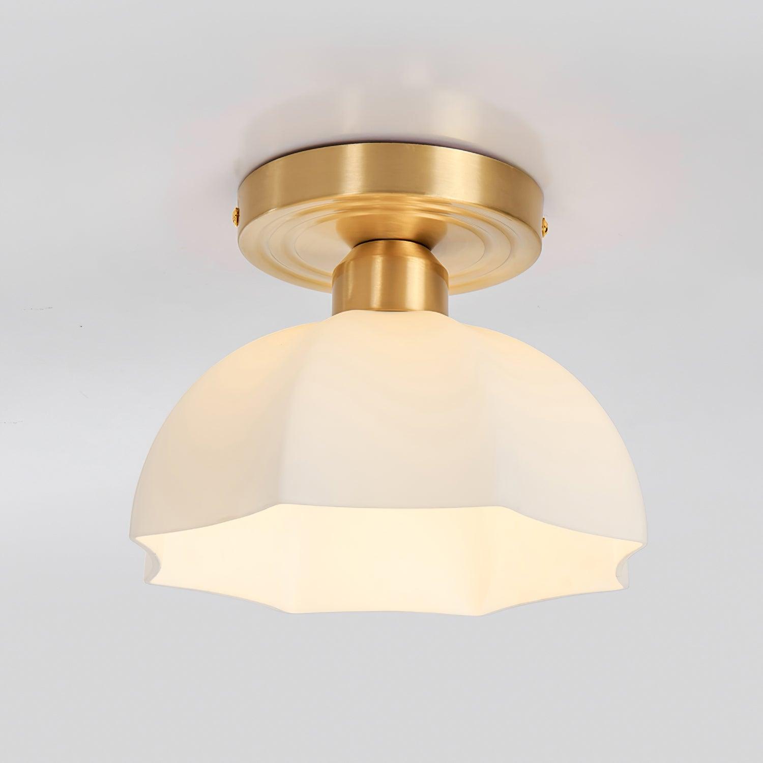 Avelin Brass Base and Opal Glass Flush Mount Ceiling Light - Neutralighting
