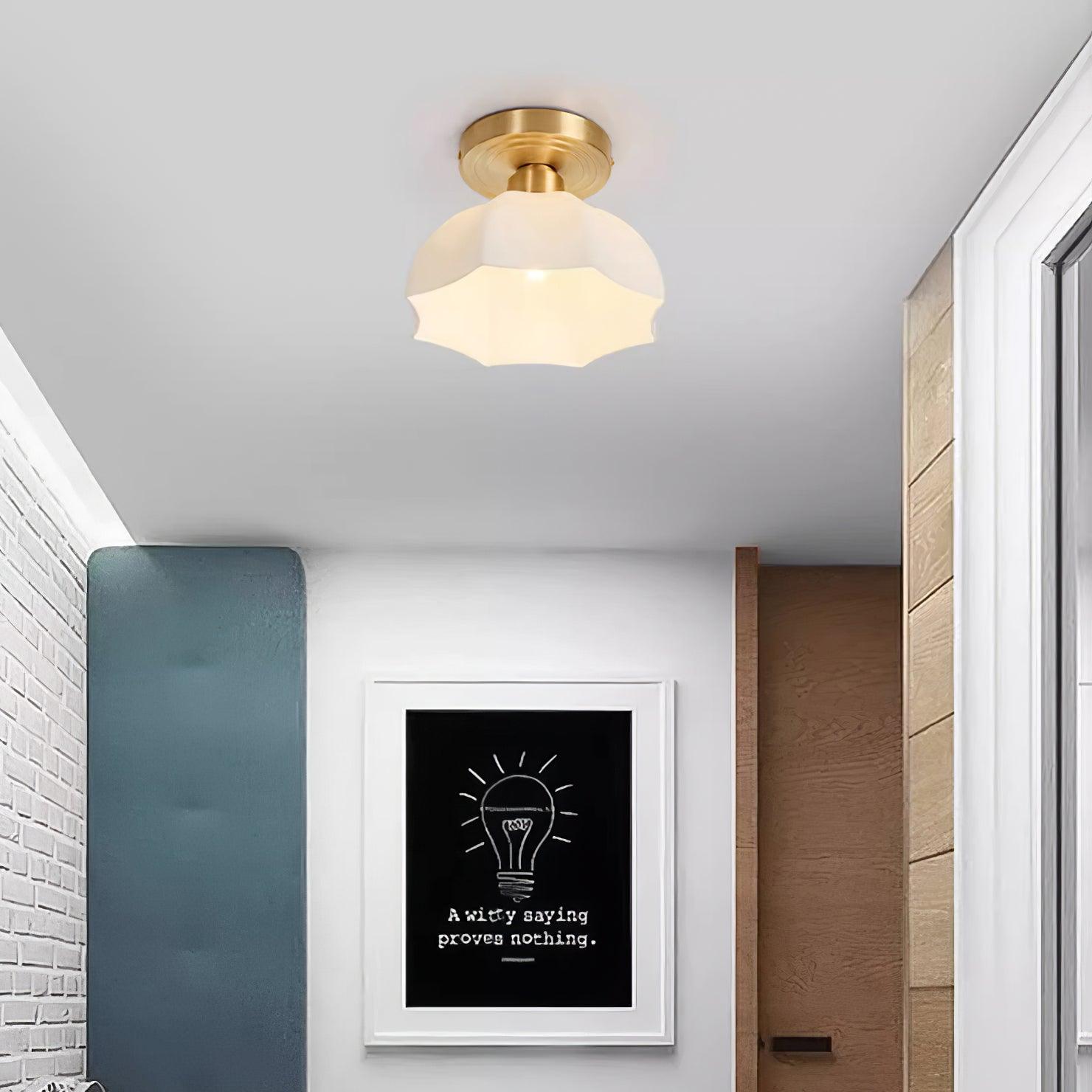 Avelin Brass Base and Opal Glass Flush Mount Ceiling Light - Neutralighting