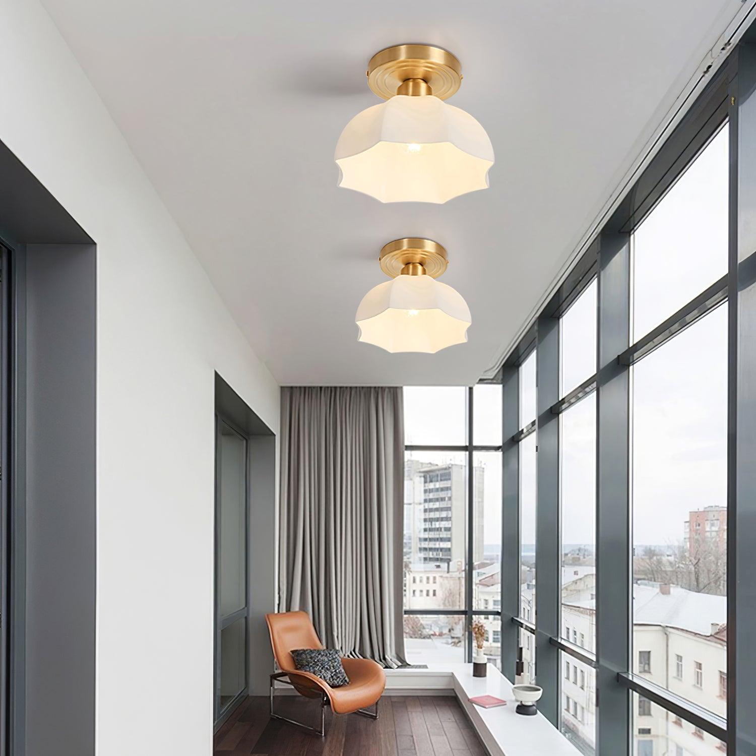 Avelin Brass Base and Opal Glass Flush Mount Ceiling Light - Neutralighting