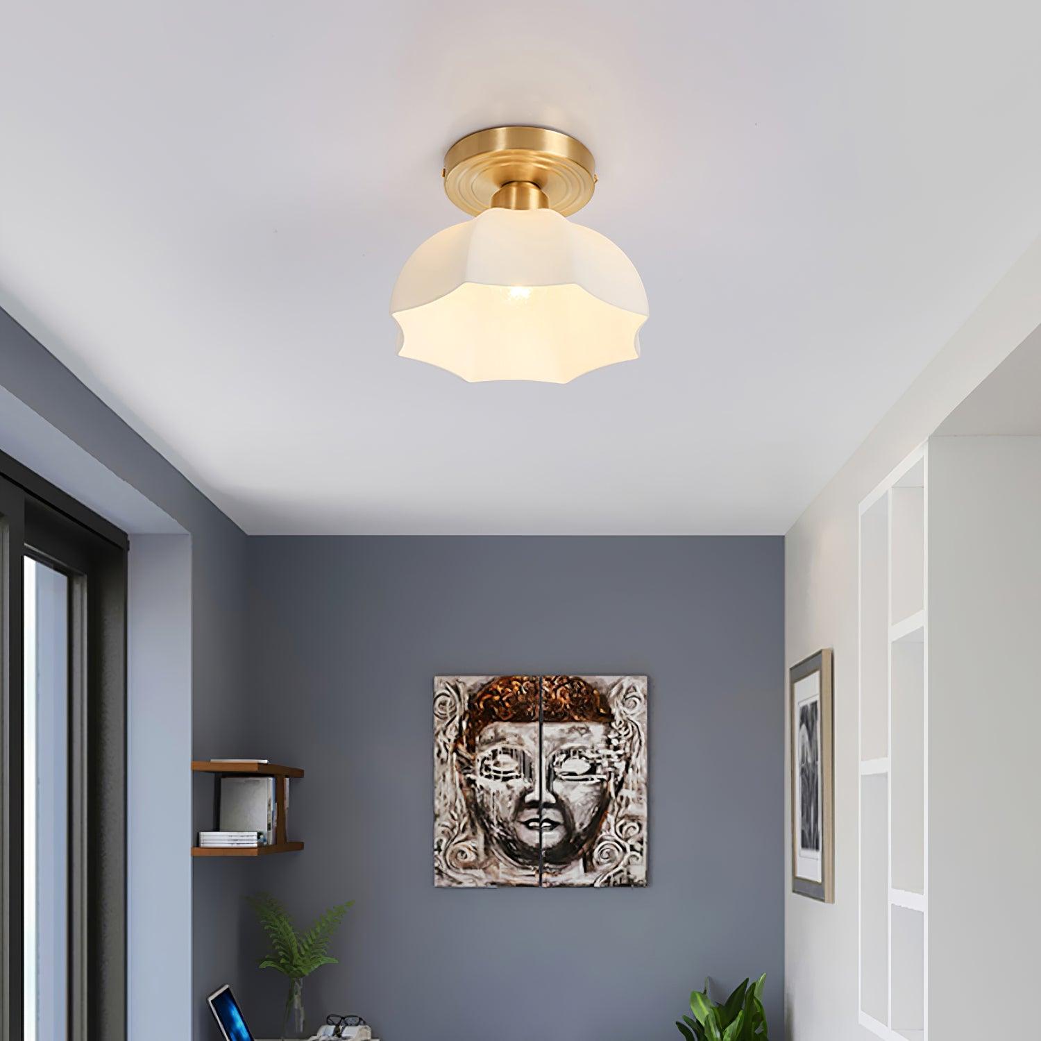 Avelin Brass Base and Opal Glass Flush Mount Ceiling Light - Neutralighting