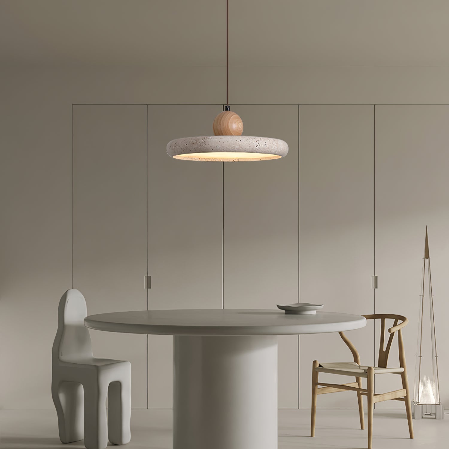 Opalyn Travertine & Wood Pendant Light - Neutralighting