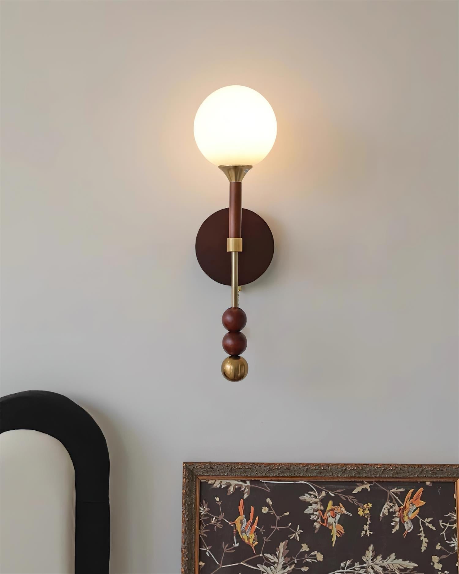 Wall Lamp with Glass Globe and Walnut Wood Accents Plug-In - Neutralighting