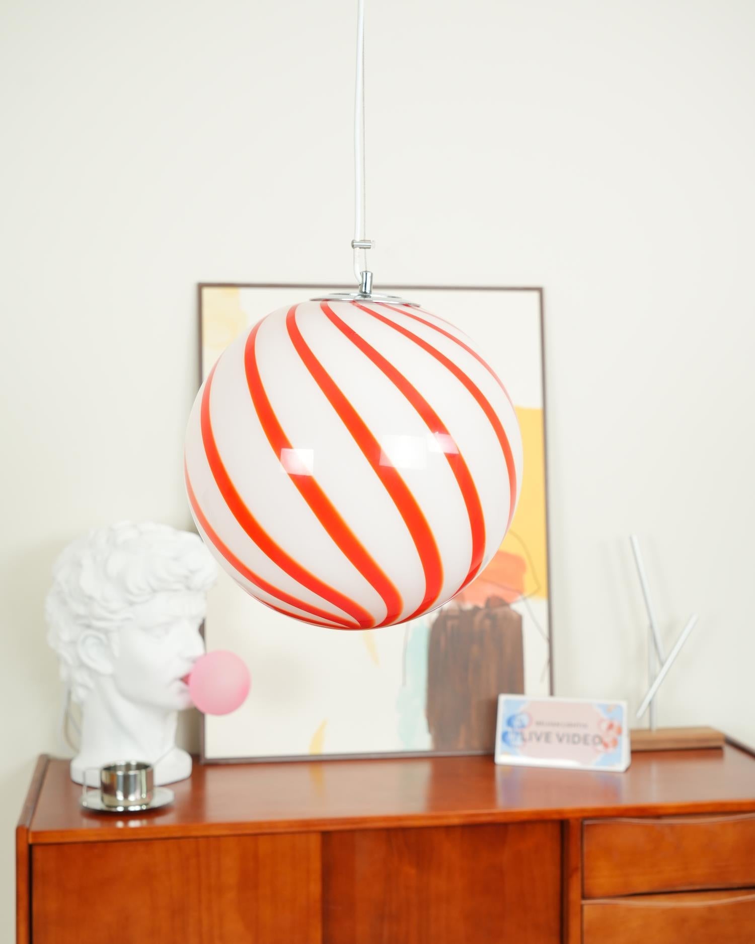 Pendant Lamp Glass Globe Light with Green Swirl Stripes - Neutralighting