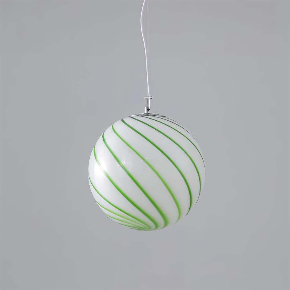 Pendant Lamp Glass Globe Light with Green Swirl Stripes - Neutralighting