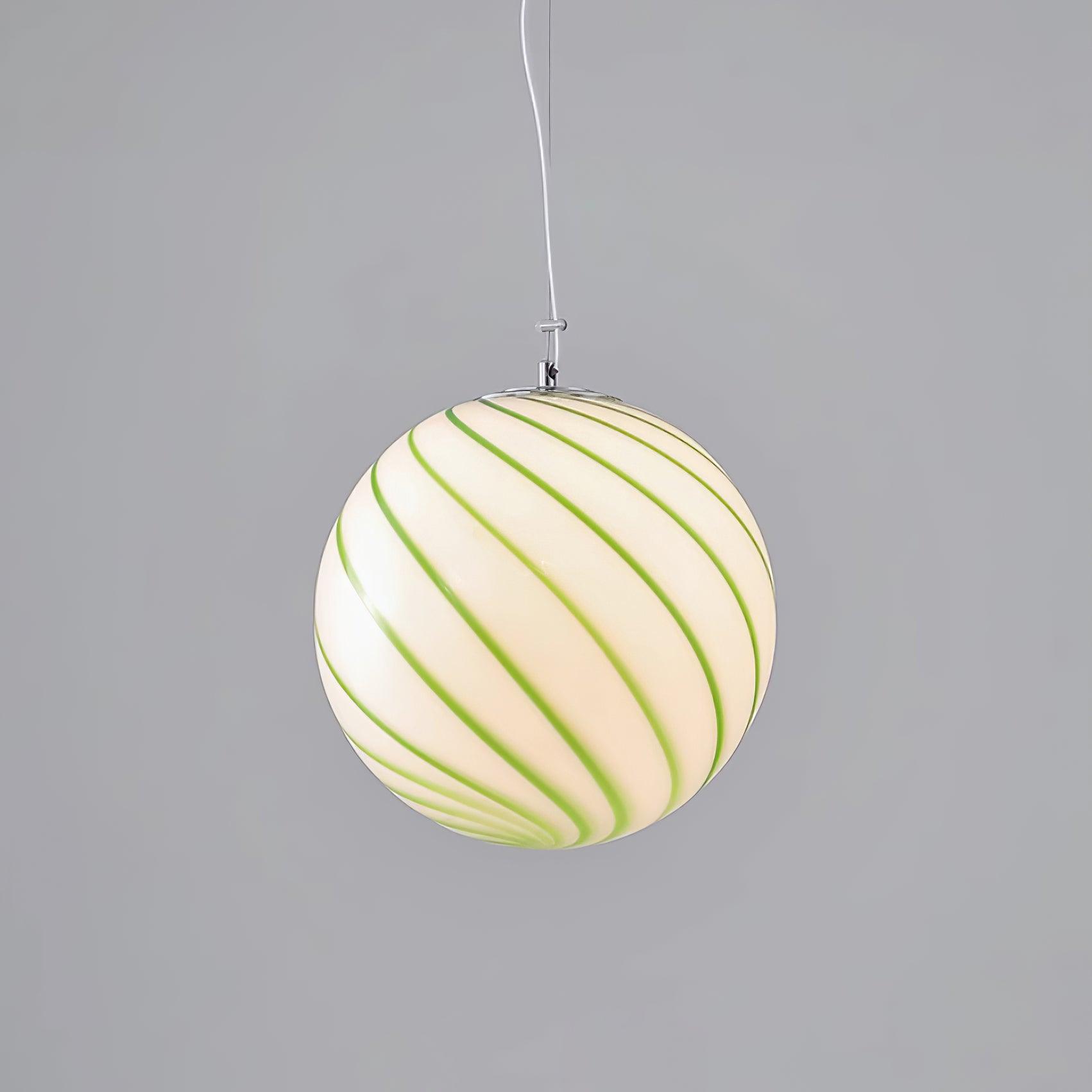 Pendant Lamp Glass Globe Light with Green Swirl Stripes - Neutralighting