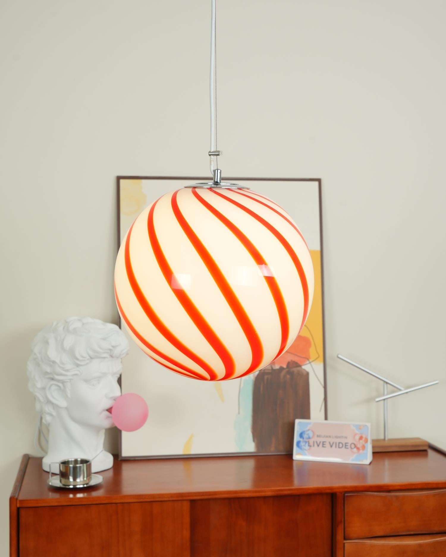 Pendant Lamp Glass Globe Light with Green Swirl Stripes - Neutralighting