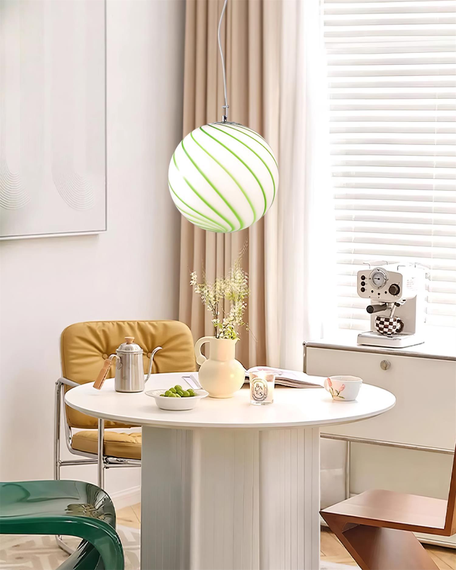 Pendant Lamp Glass Globe Light with Green Swirl Stripes - Neutralighting