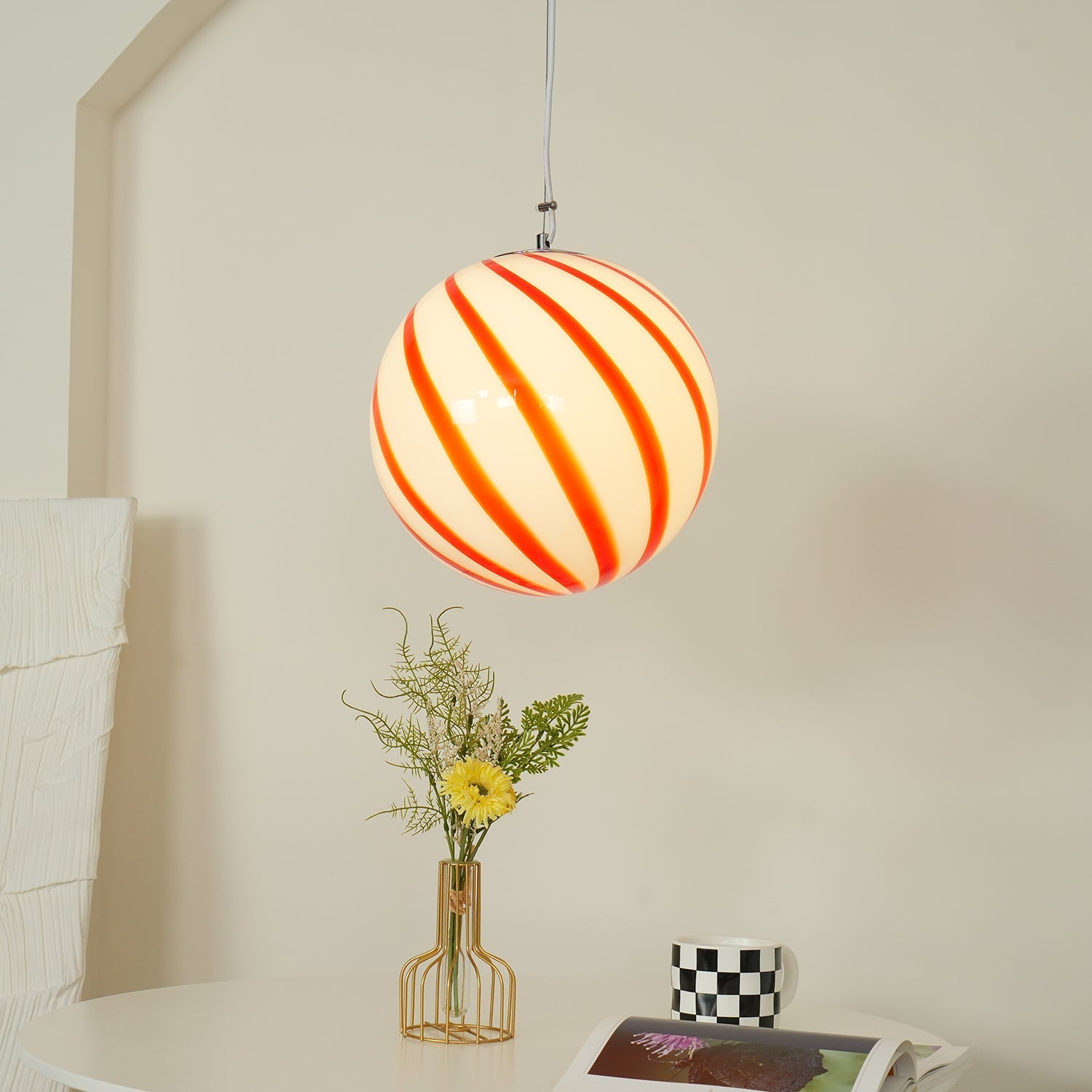 Pendant Lamp Glass Globe Light with Green Swirl Stripes - Neutralighting