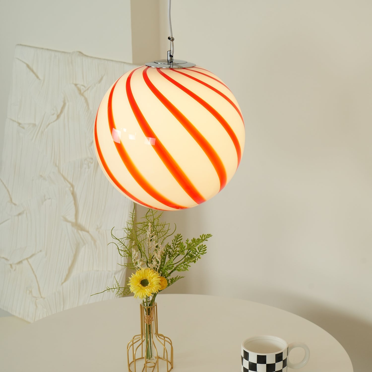 Pendant Lamp Glass Globe Light with Green Swirl Stripes - Neutralighting
