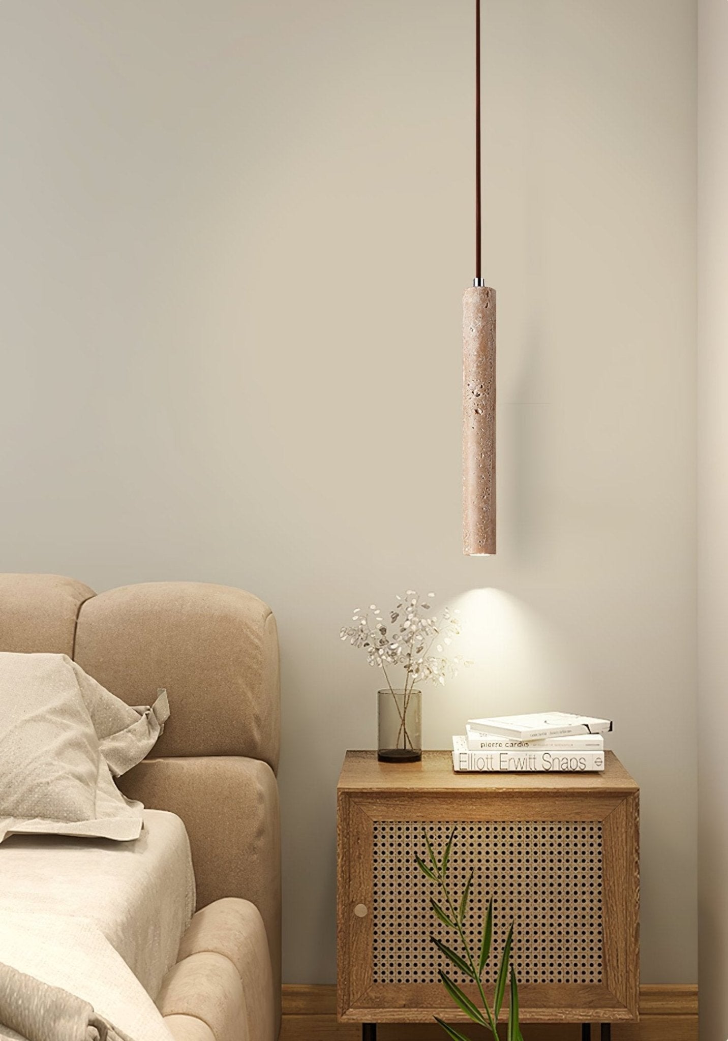 Olvynarae Cylindrical Travertine Pendant Light - Neutralighting