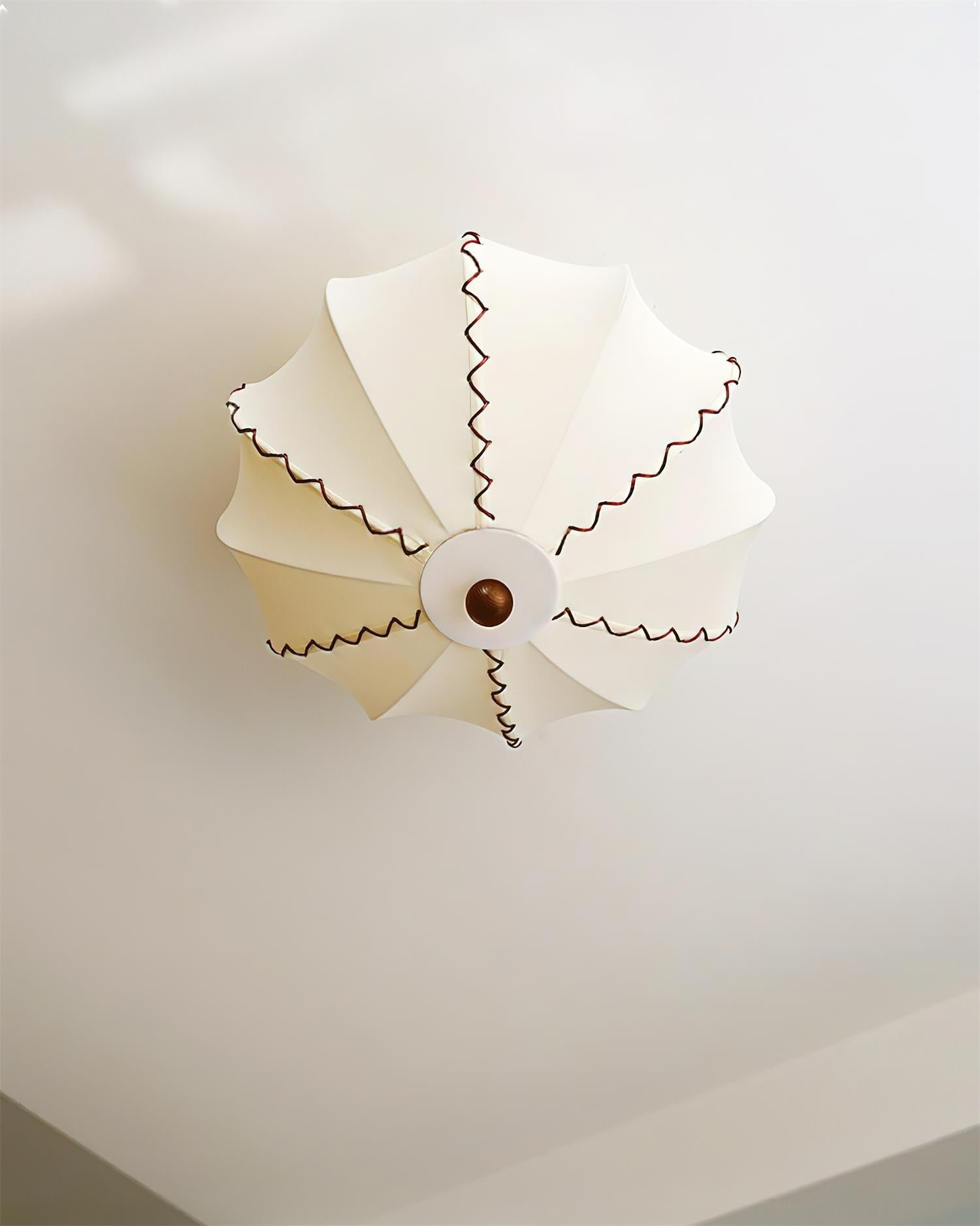 Ceiling Light Beige Fabric with Walnut Wood Accents Artistic - Neutralighting