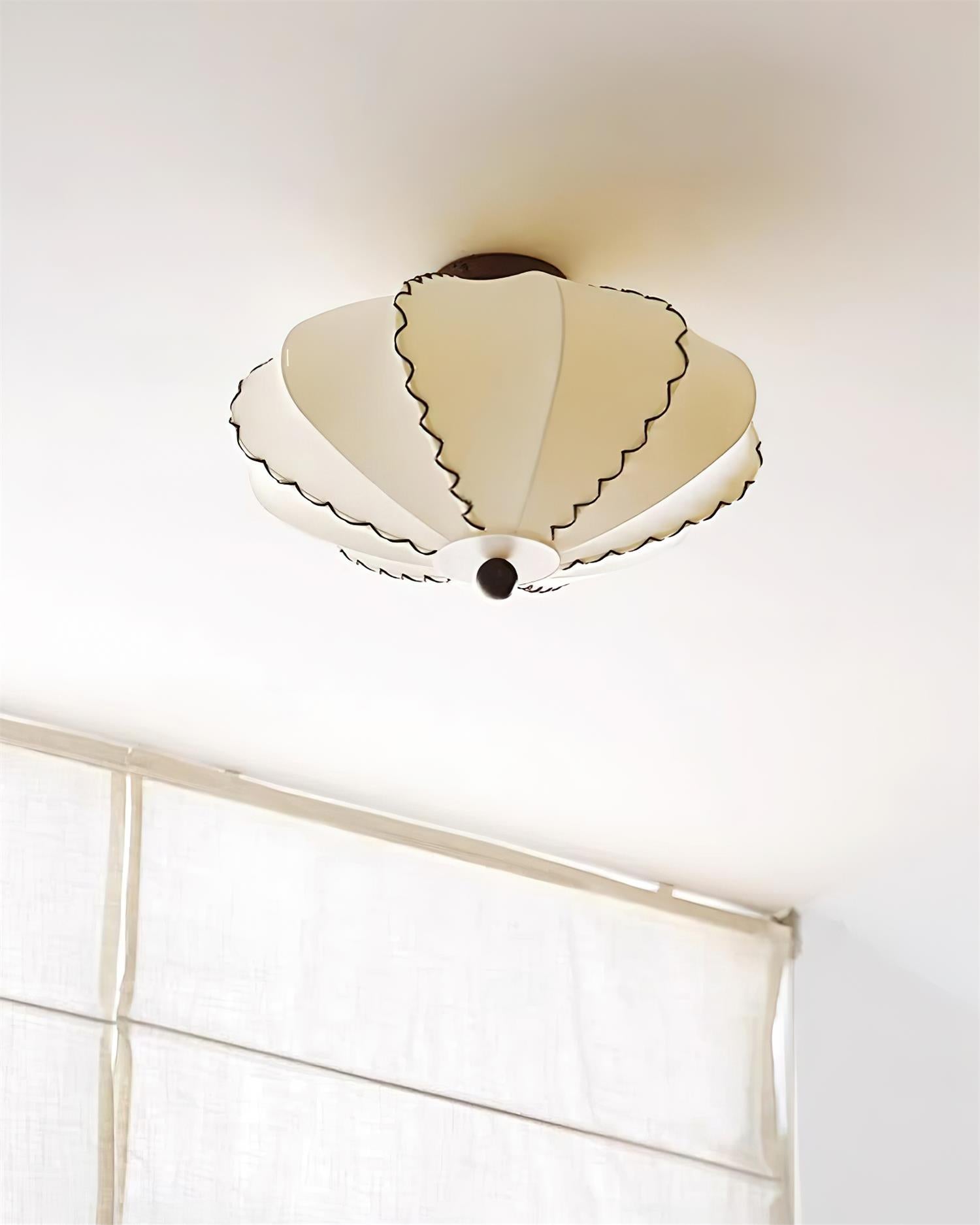 Ceiling Light Beige Fabric with Walnut Wood Accents Artistic - Neutralighting