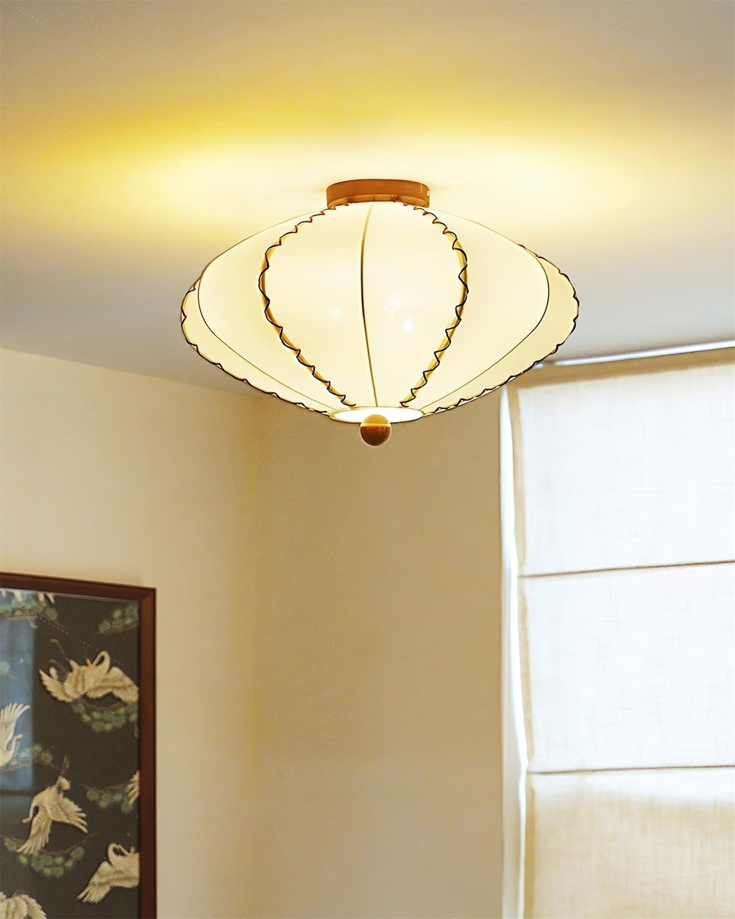 Ceiling Light Beige Fabric with Walnut Wood Accents Artistic - Neutralighting
