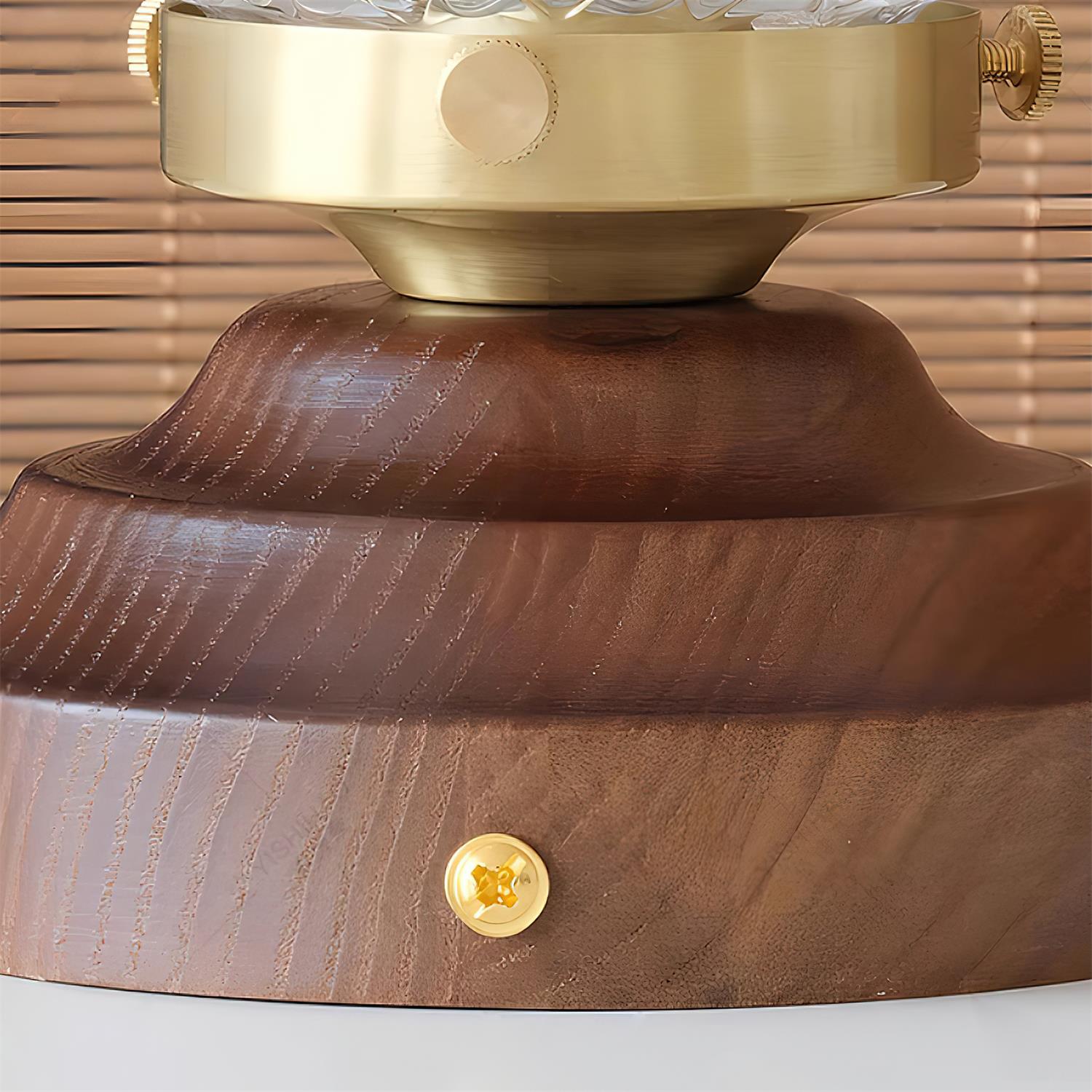 Ceiling Light Globe Shade Clear Glass Walnut Wood Canopy Brass - Neutralighting