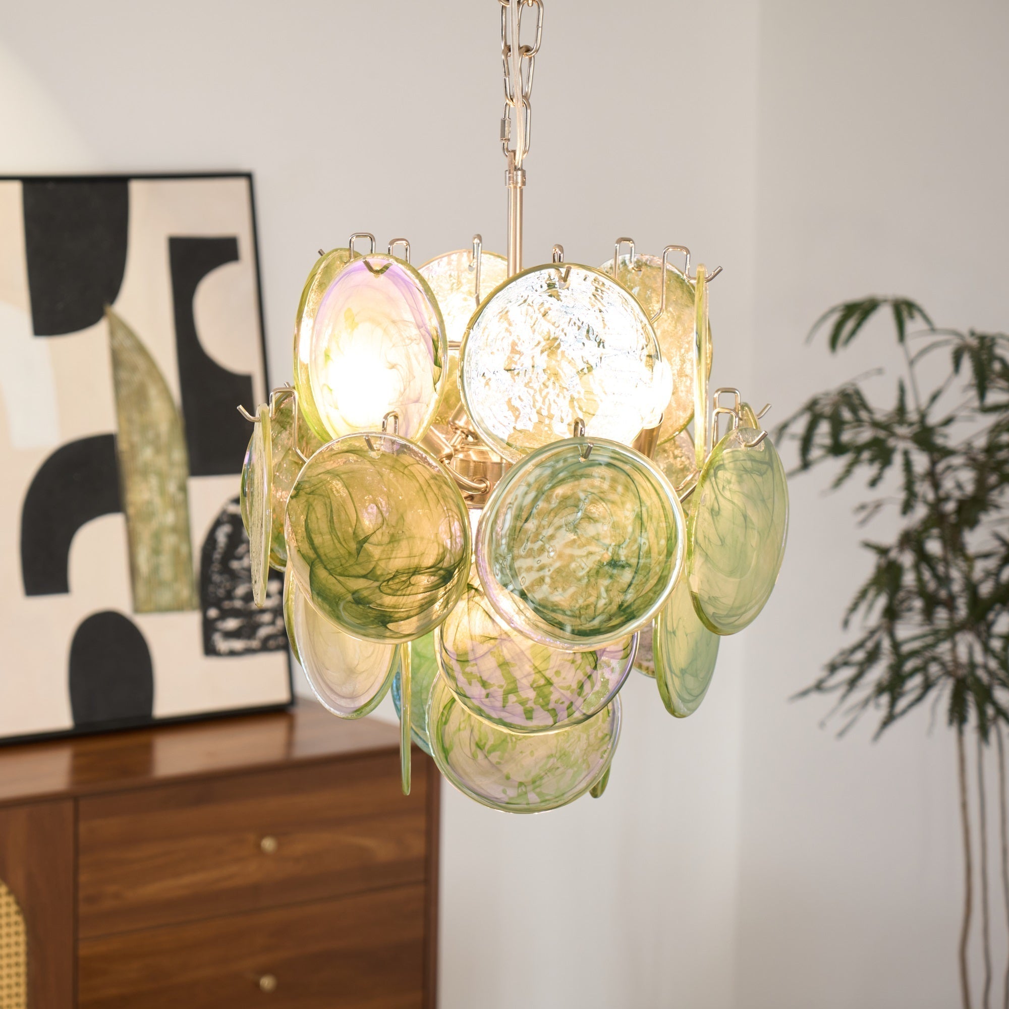 Aurora Chandelier Multicolor Murano Disc Layered Artistic