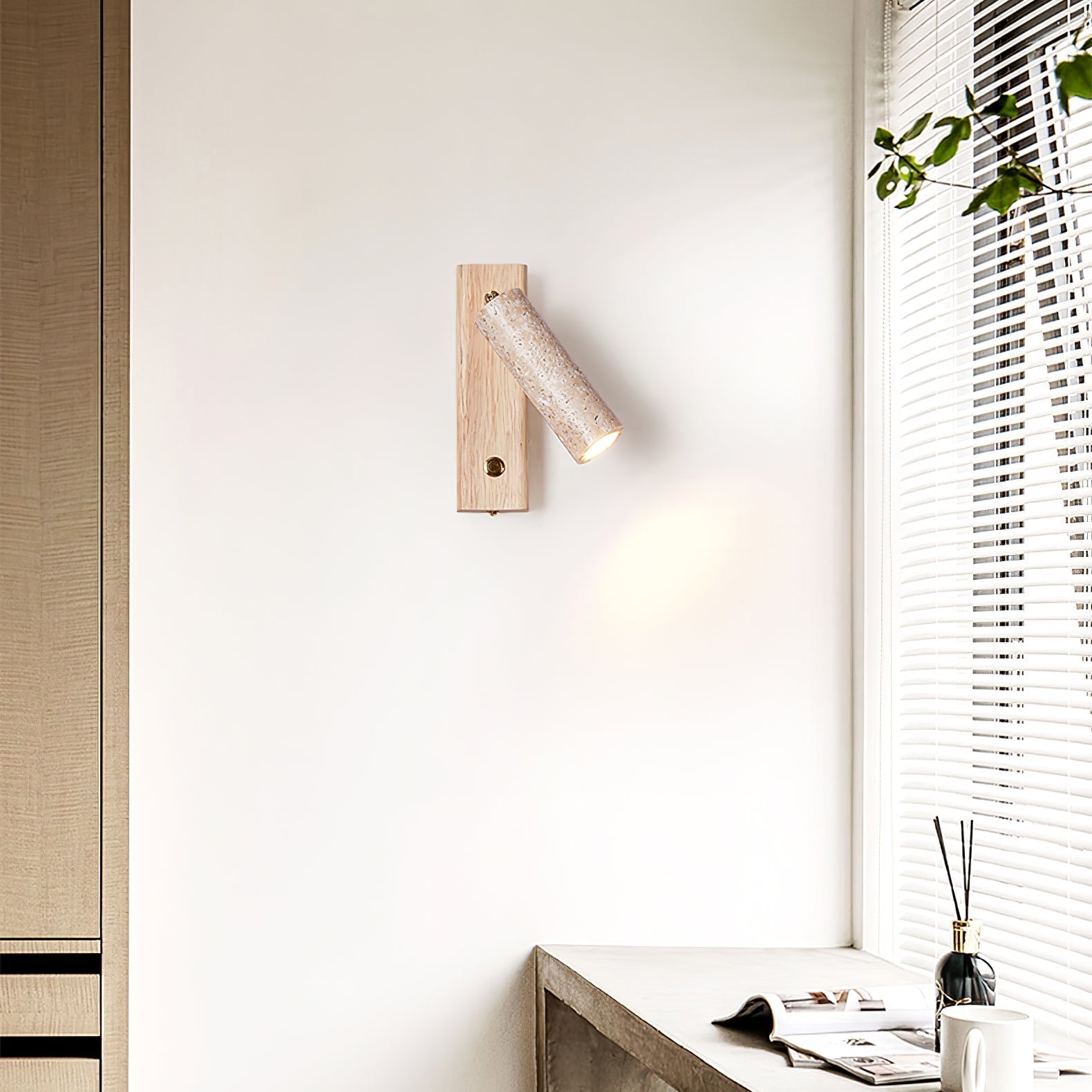 Ornoria Cylindrical Travertine Wall Light SpotLight - Neutralighting