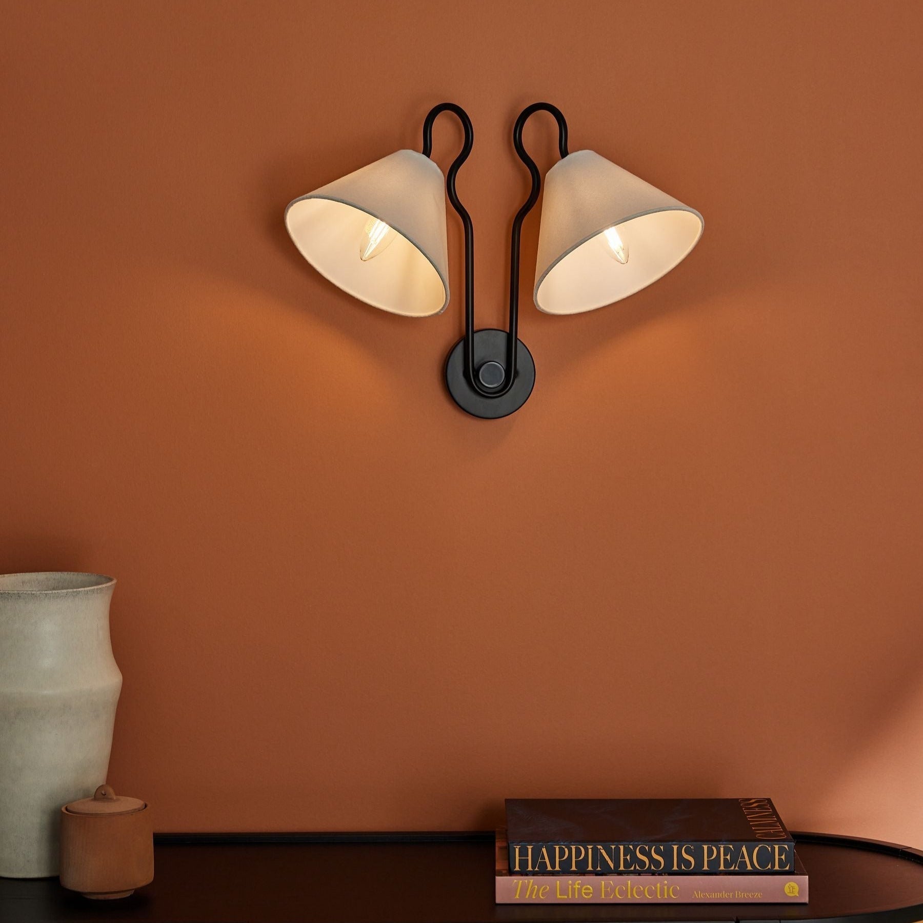 Walter Wall Lamp Double White Cone Shades Fabric - Neutralighting