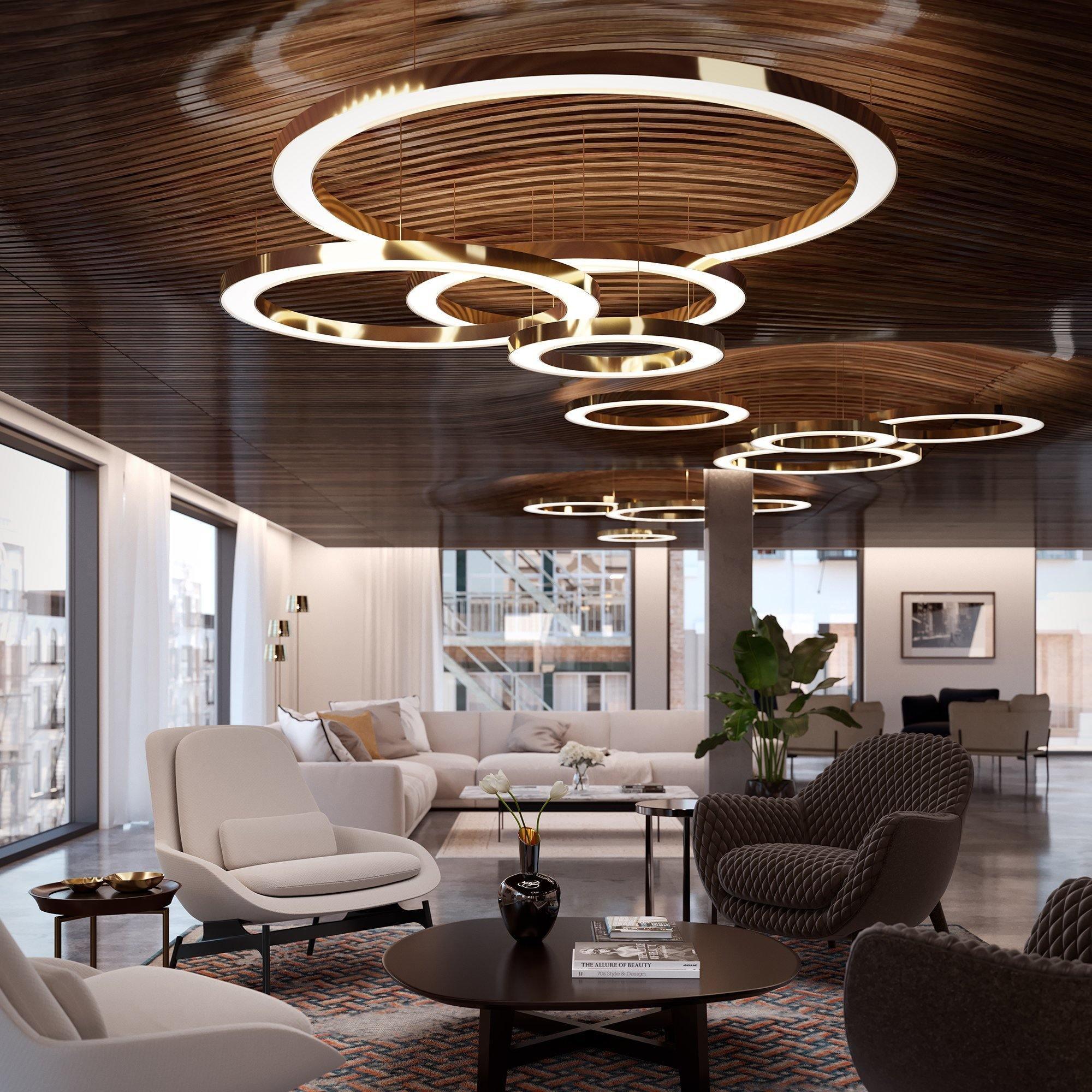 Arisha Modern LED Metal Large Multi Ring Adjustable Living/Dining Room Pendant Light, Gold - Neutralighting