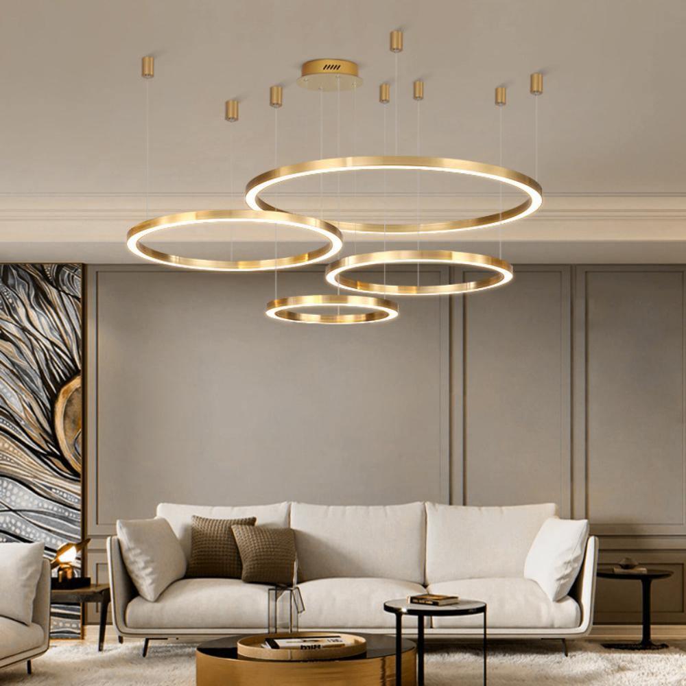 Arisha Modern LED Metal Large Multi Ring Adjustable Living/Dining Room Pendant Light, Gold - Neutralighting