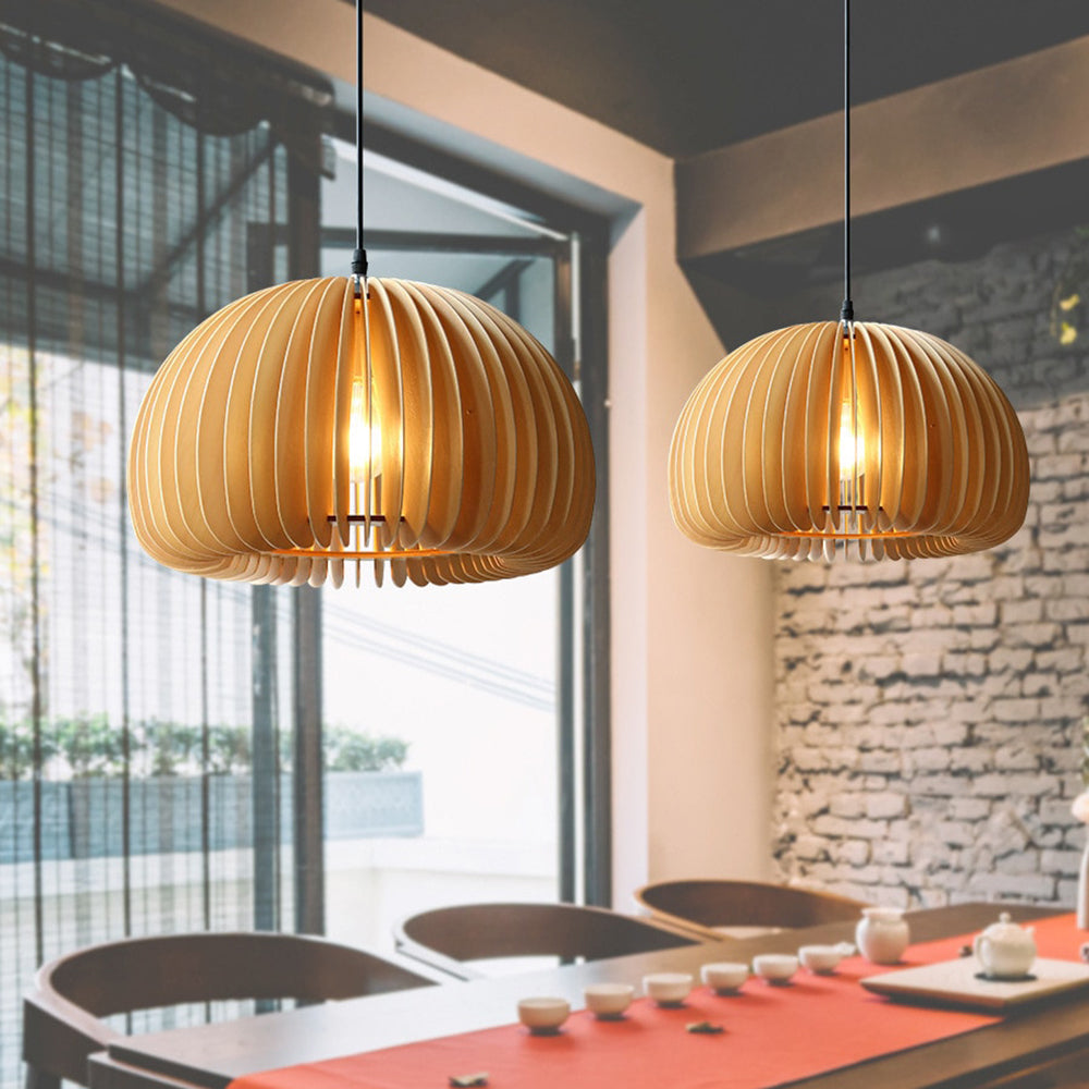 Muto Pumpkin Pendant Light, Wood - Neutralighting
