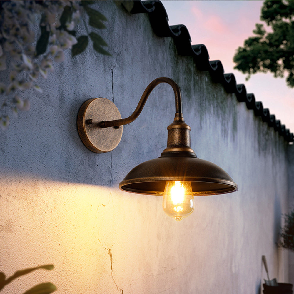 Ray Rustic Bowl Shaped Metal Wall Lamp, Antique Brass