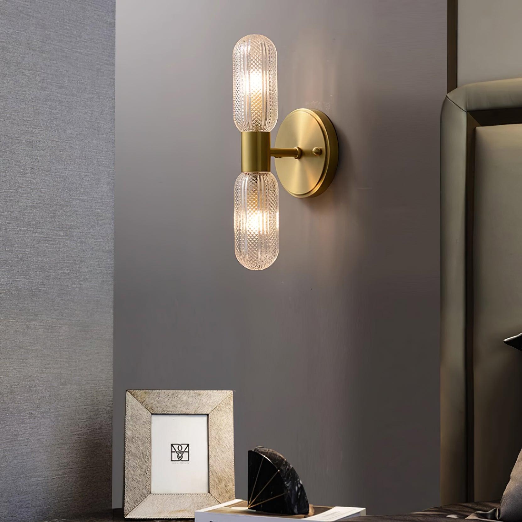 Evania Brass and Textured Glass Double Light Wall Sconce - Neutralighting