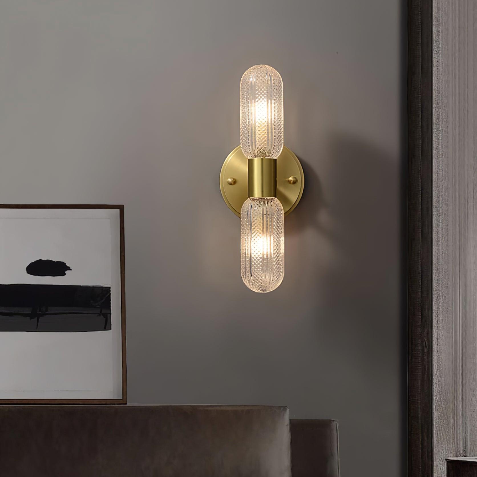 Evania Brass and Textured Glass Double Light Wall Sconce - Neutralighting