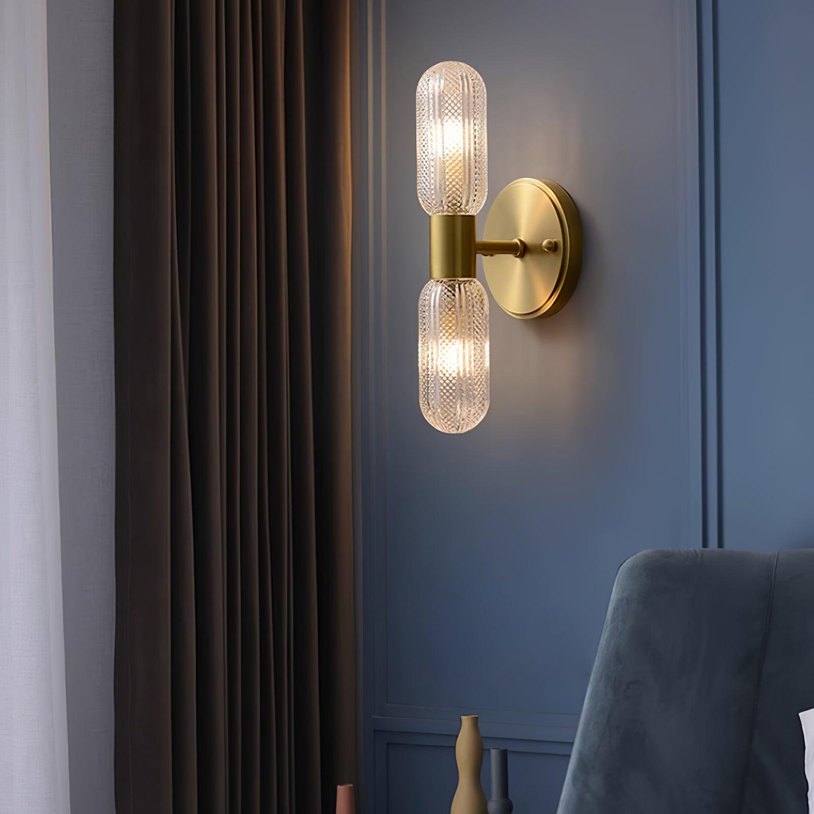 Evania Brass and Textured Glass Double Light Wall Sconce - Neutralighting