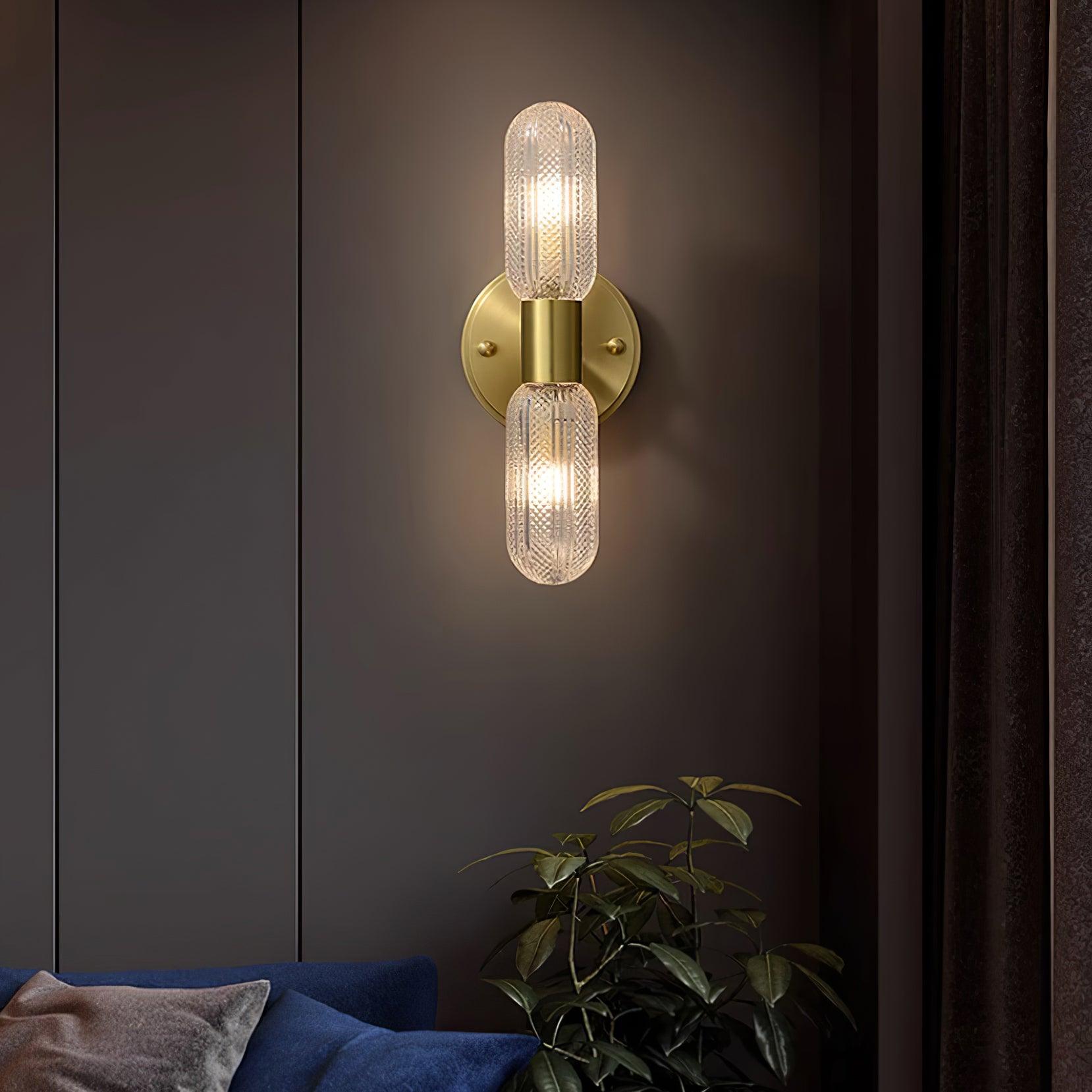 Evania Brass and Textured Glass Double Light Wall Sconce - Neutralighting