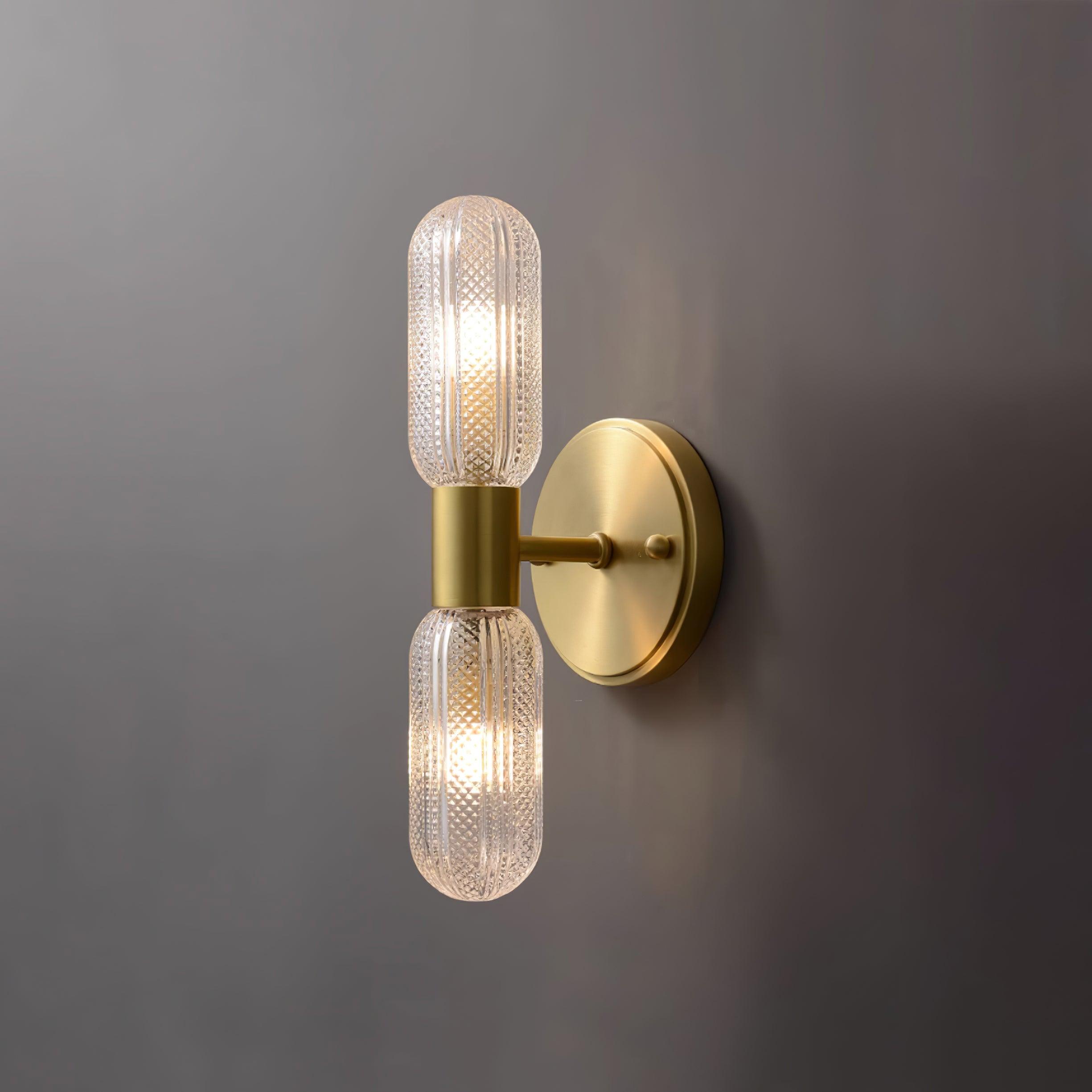 Evania Brass and Textured Glass Double Light Wall Sconce - Neutralighting