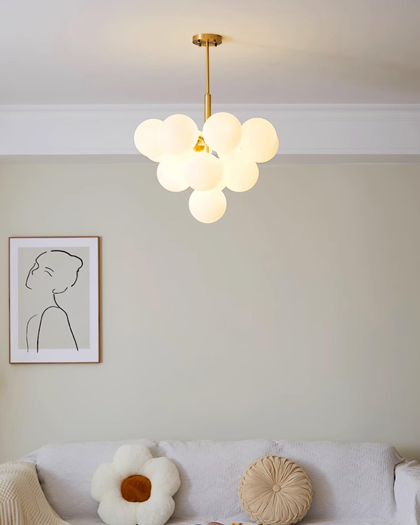 Chandelier Glass Globe Cluster Brass Frame Modern Minimalist Home - Neutralighting