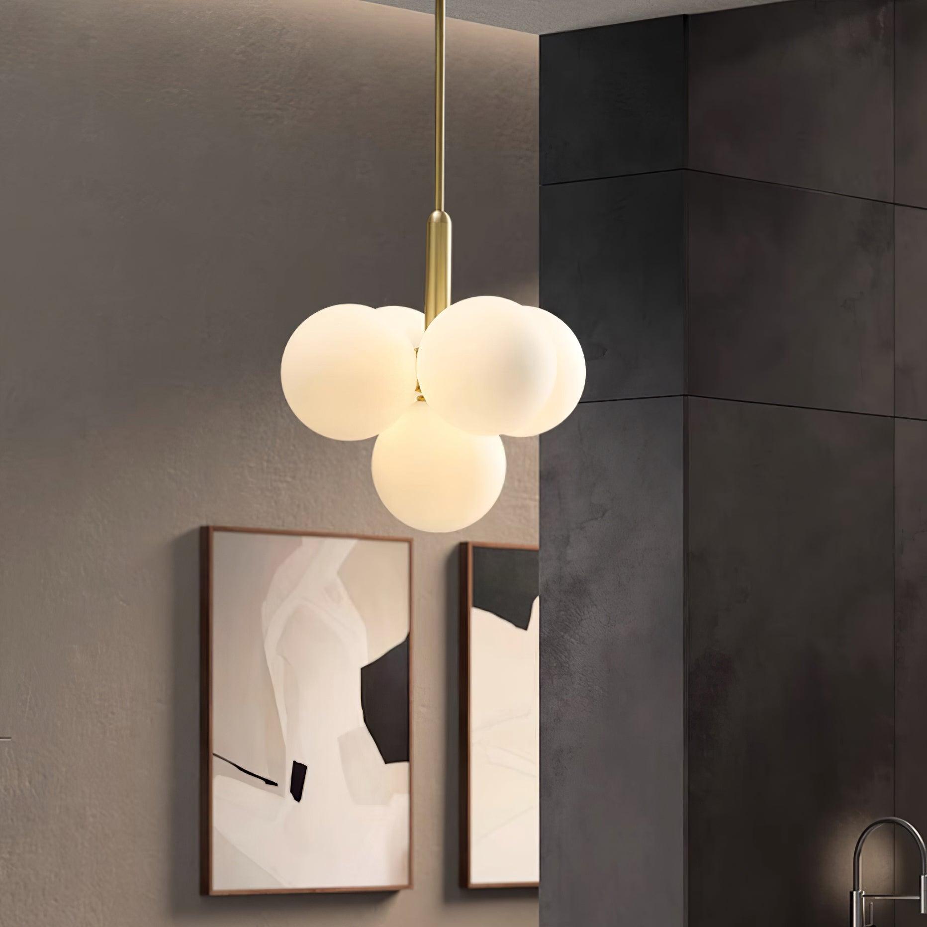 Chandelier Glass Globe Cluster Brass Frame Modern Minimalist Home - Neutralighting