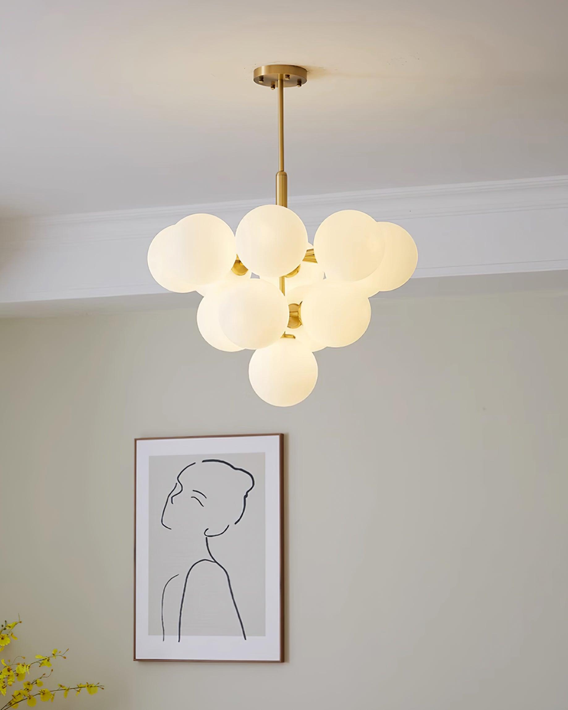 Chandelier Glass Globe Cluster Brass Frame Modern Minimalist Home - Neutralighting