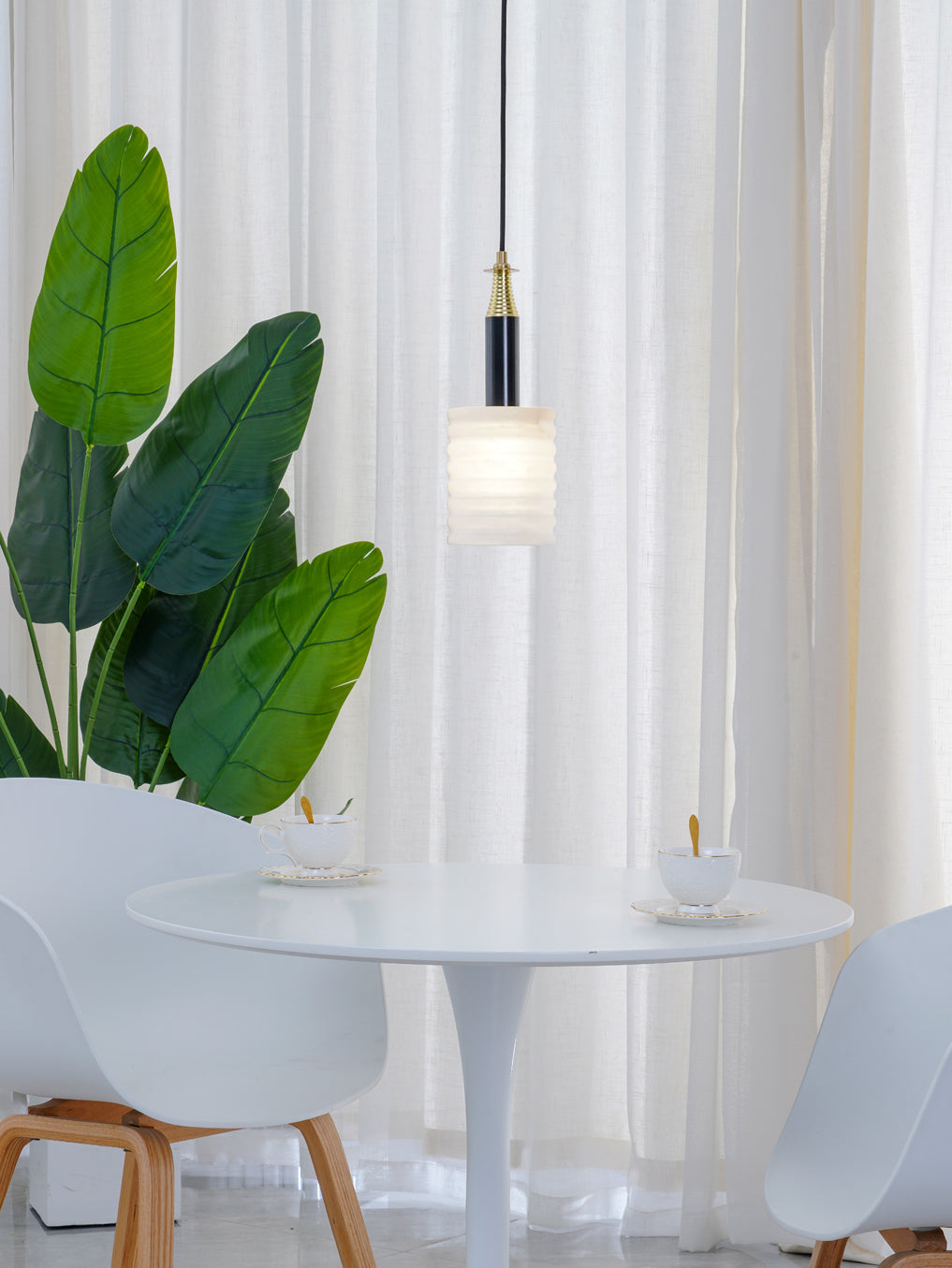Alabaster Pendant Lamp Ribbed Cylinder - Neutralighting