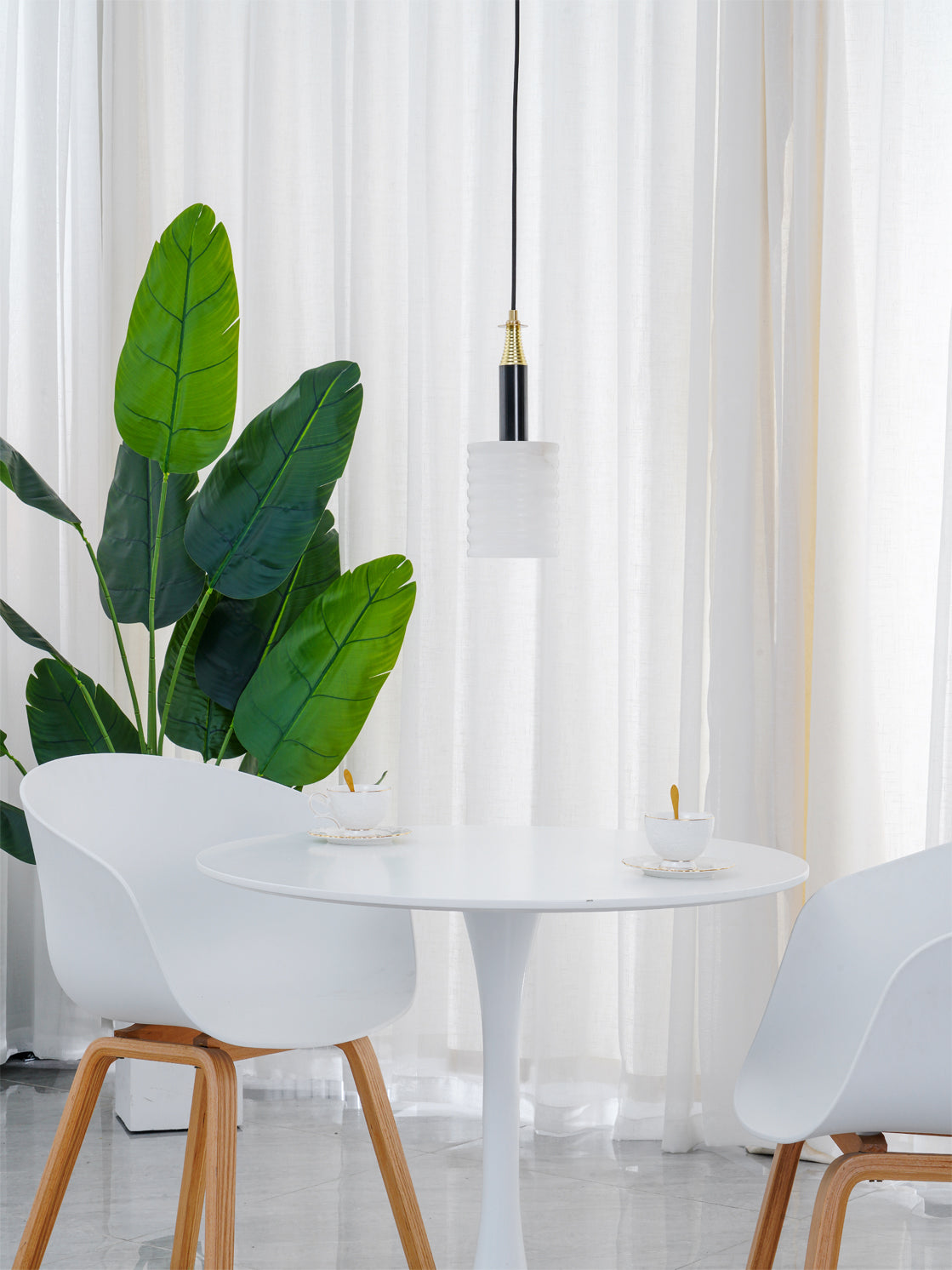 Alabaster Pendant Lamp Ribbed Cylinder - Neutralighting