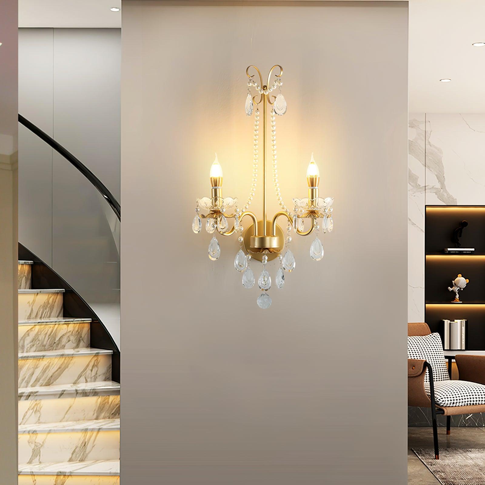 Wall Lamp Metal Crystal Pearls Ornate Elegant Chic Home Elegant - Neutralighting