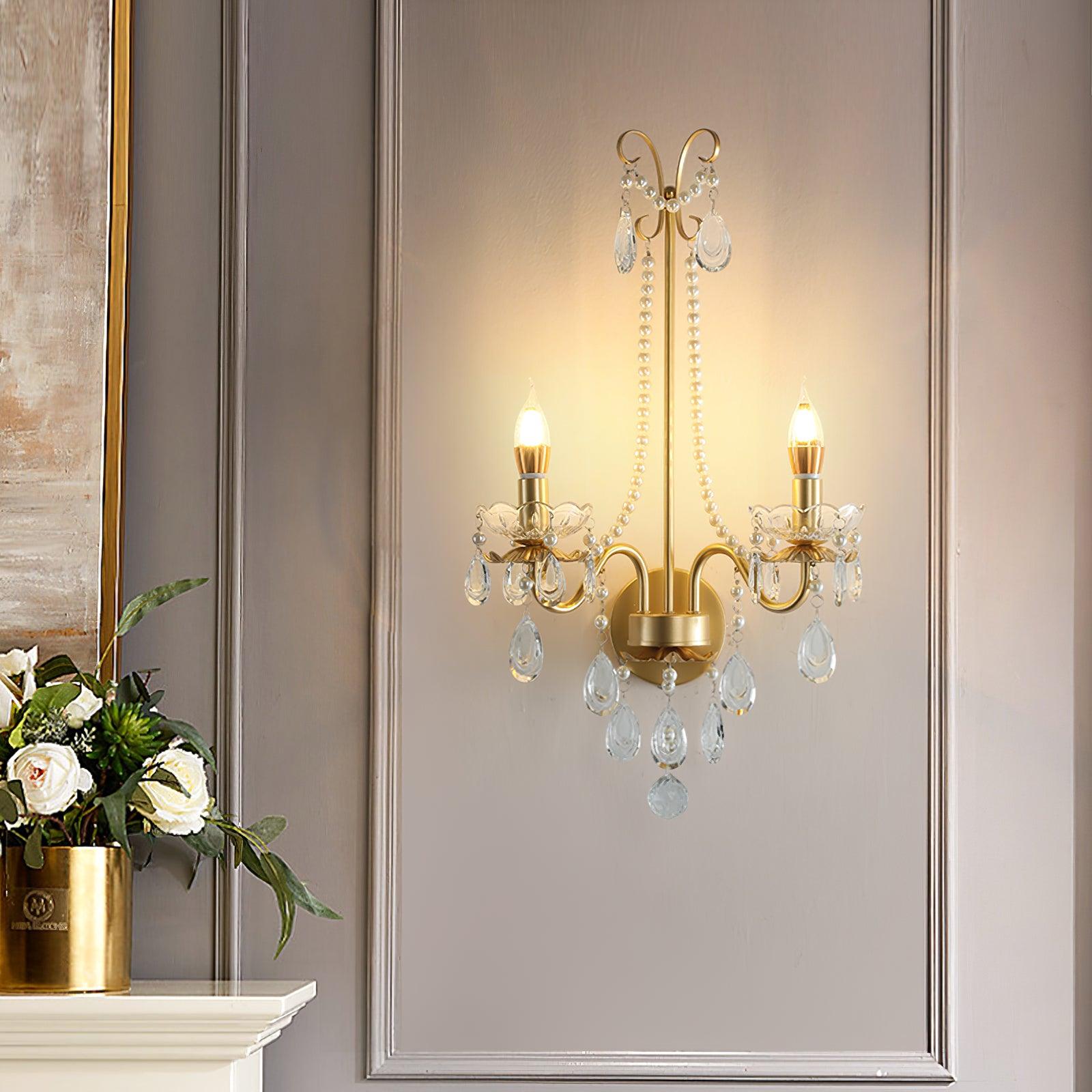 Wall Lamp Metal Crystal Pearls Ornate Elegant Chic Home Elegant - Neutralighting