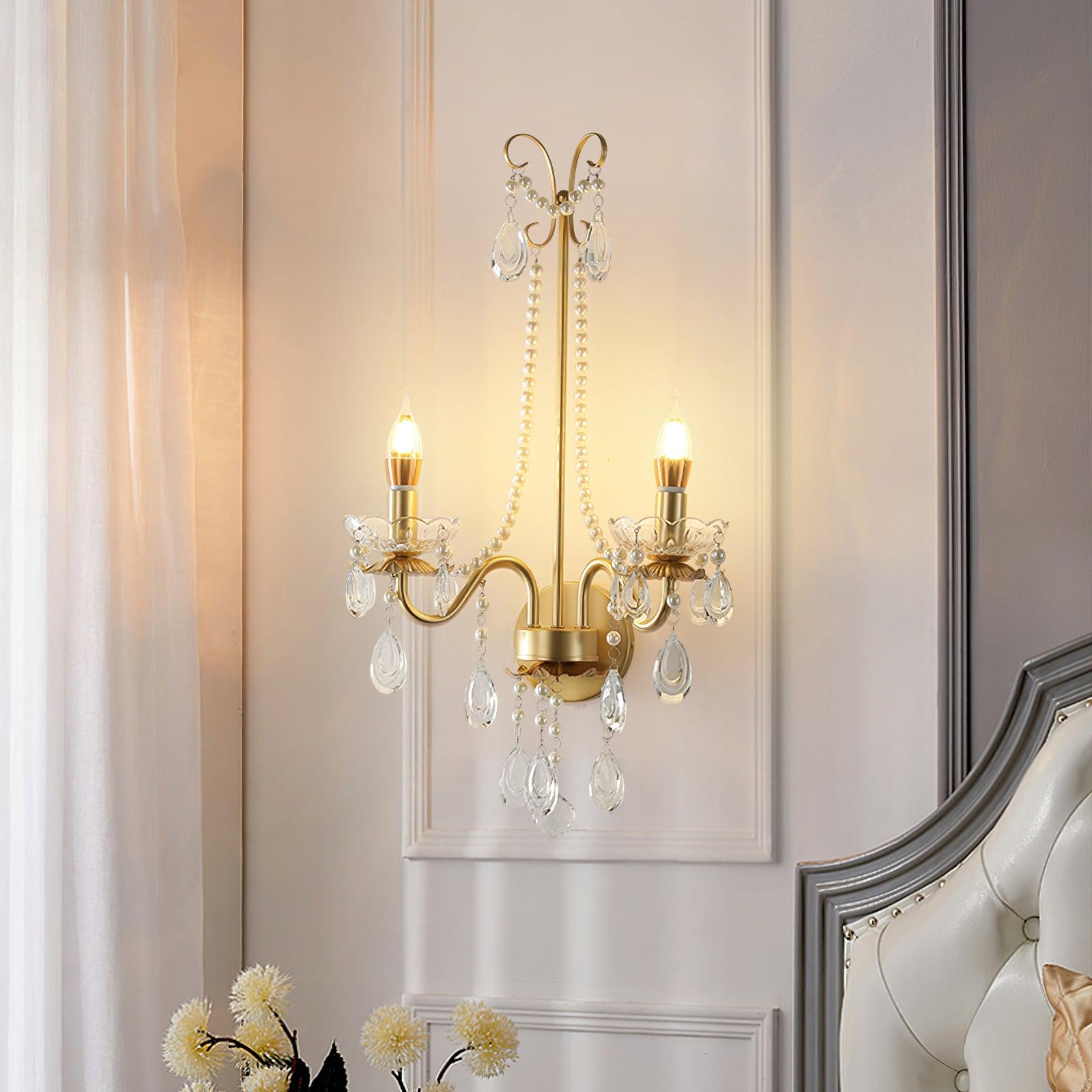 Wall Lamp Metal Crystal Pearls Ornate Elegant Chic Home Elegant - Neutralighting