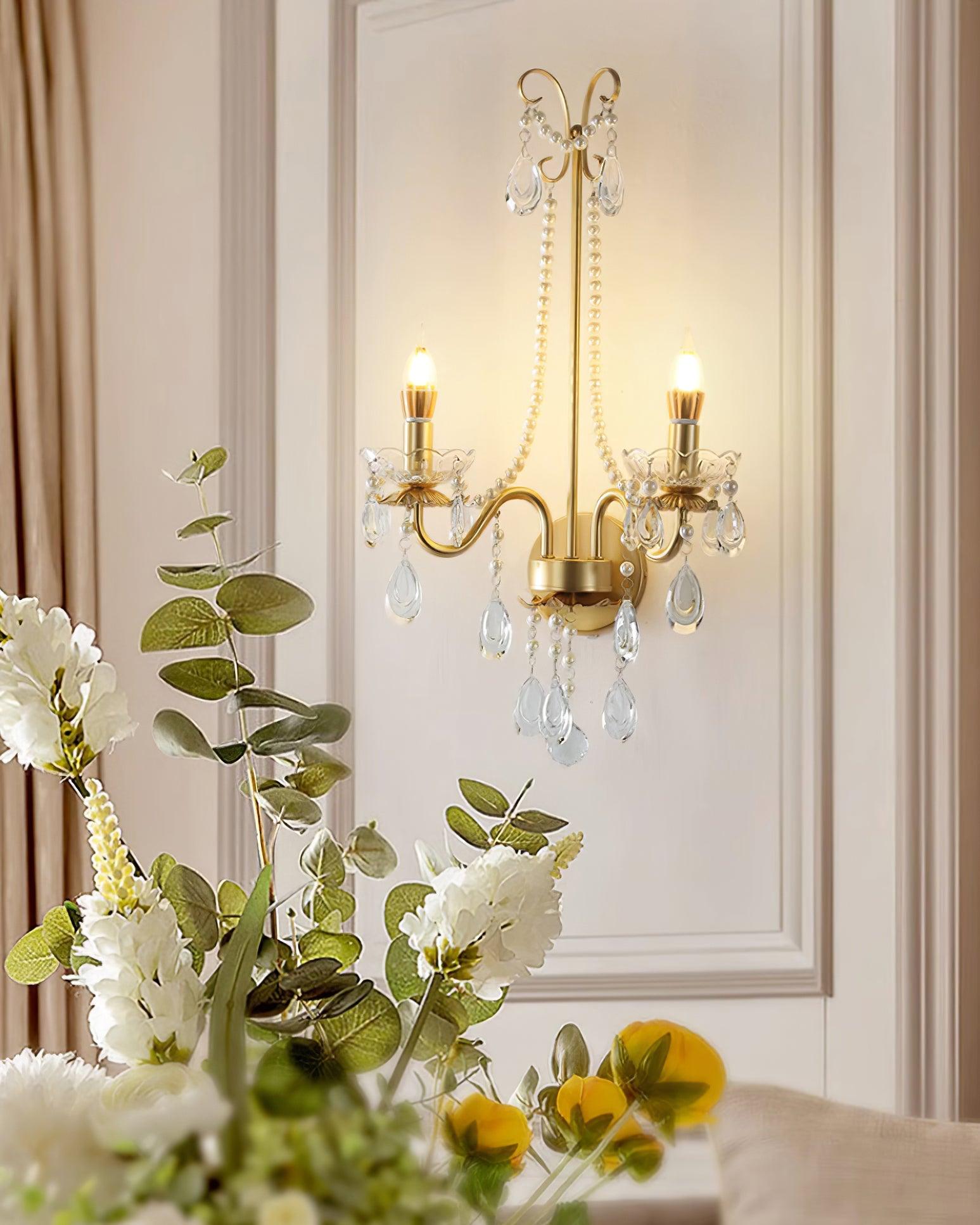 Wall Lamp Metal Crystal Pearls Ornate Elegant Chic Home Elegant - Neutralighting