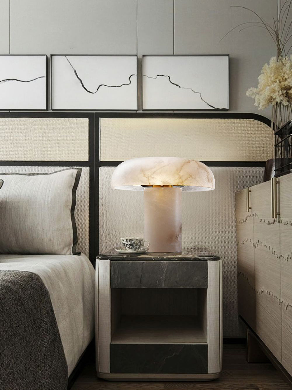 Table Lamp Alabaster Mushroom Shade Brass Base Sculptural Warm - Neutralighting
