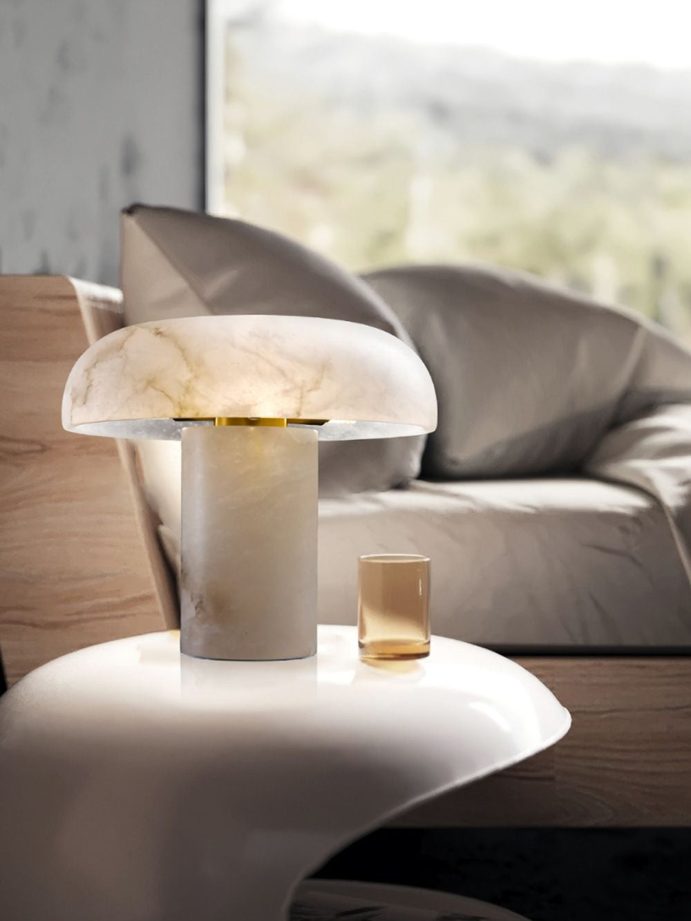 Table Lamp Alabaster Mushroom Shade Brass Base Sculptural Warm - Neutralighting