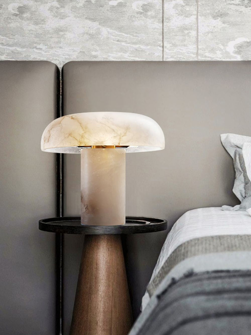 Table Lamp Alabaster Mushroom Shade Brass Base Sculptural Warm - Neutralighting