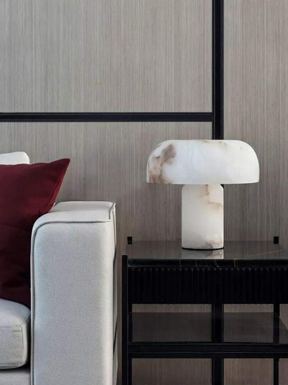 Table Lamp Alabaster Mushroom Shade Brass Base Sculptural Warm - Neutralighting