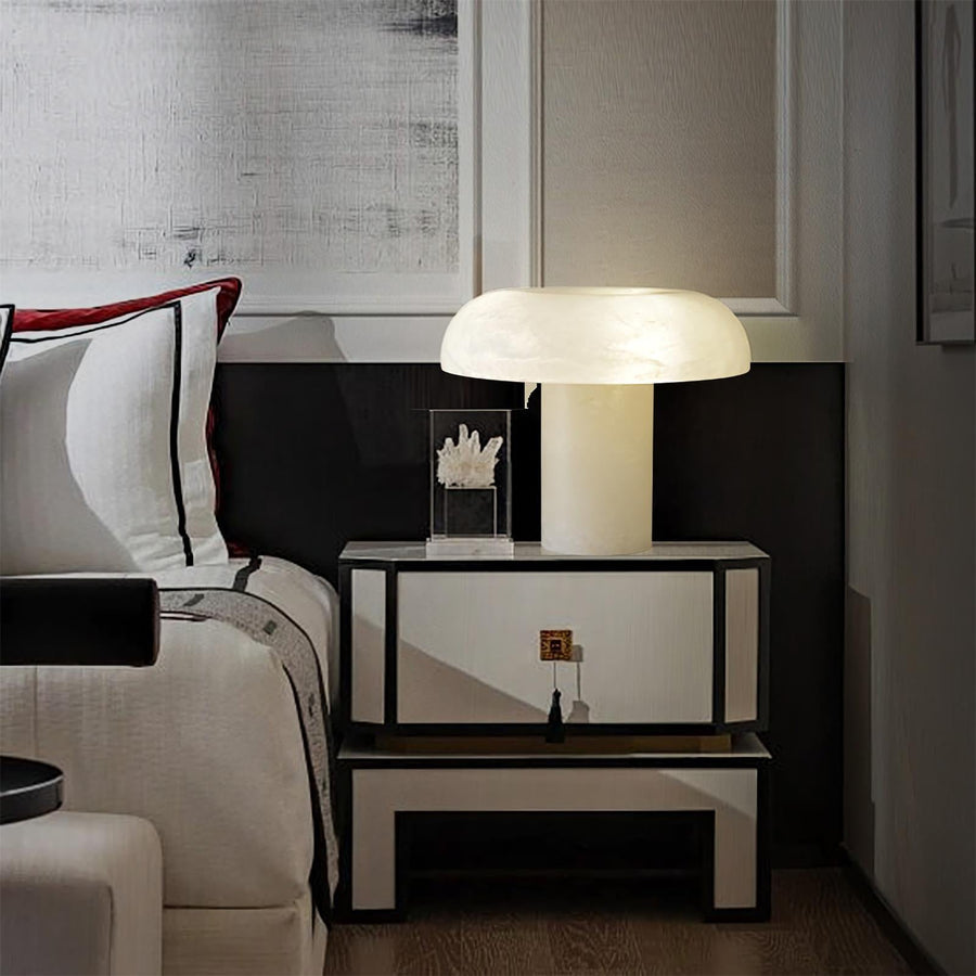 Table Lamp Alabaster Mushroom Shade Brass Base Sculptural Warm - Neutralighting