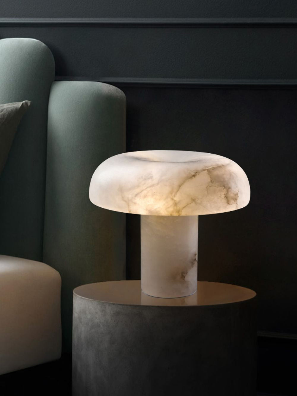 Table Lamp Alabaster Mushroom Shade Brass Base Sculptural Warm - Neutralighting