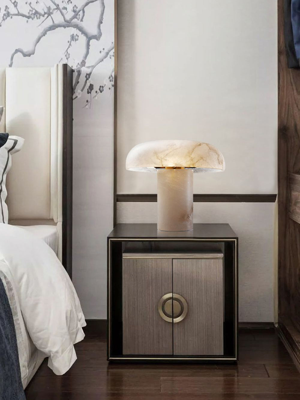 Table Lamp Alabaster Mushroom Shade Brass Base Sculptural Warm - Neutralighting