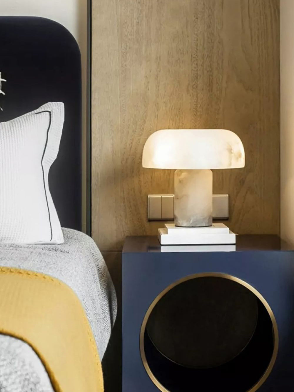 Table Lamp Alabaster Mushroom Shade Brass Base Sculptural Warm - Neutralighting